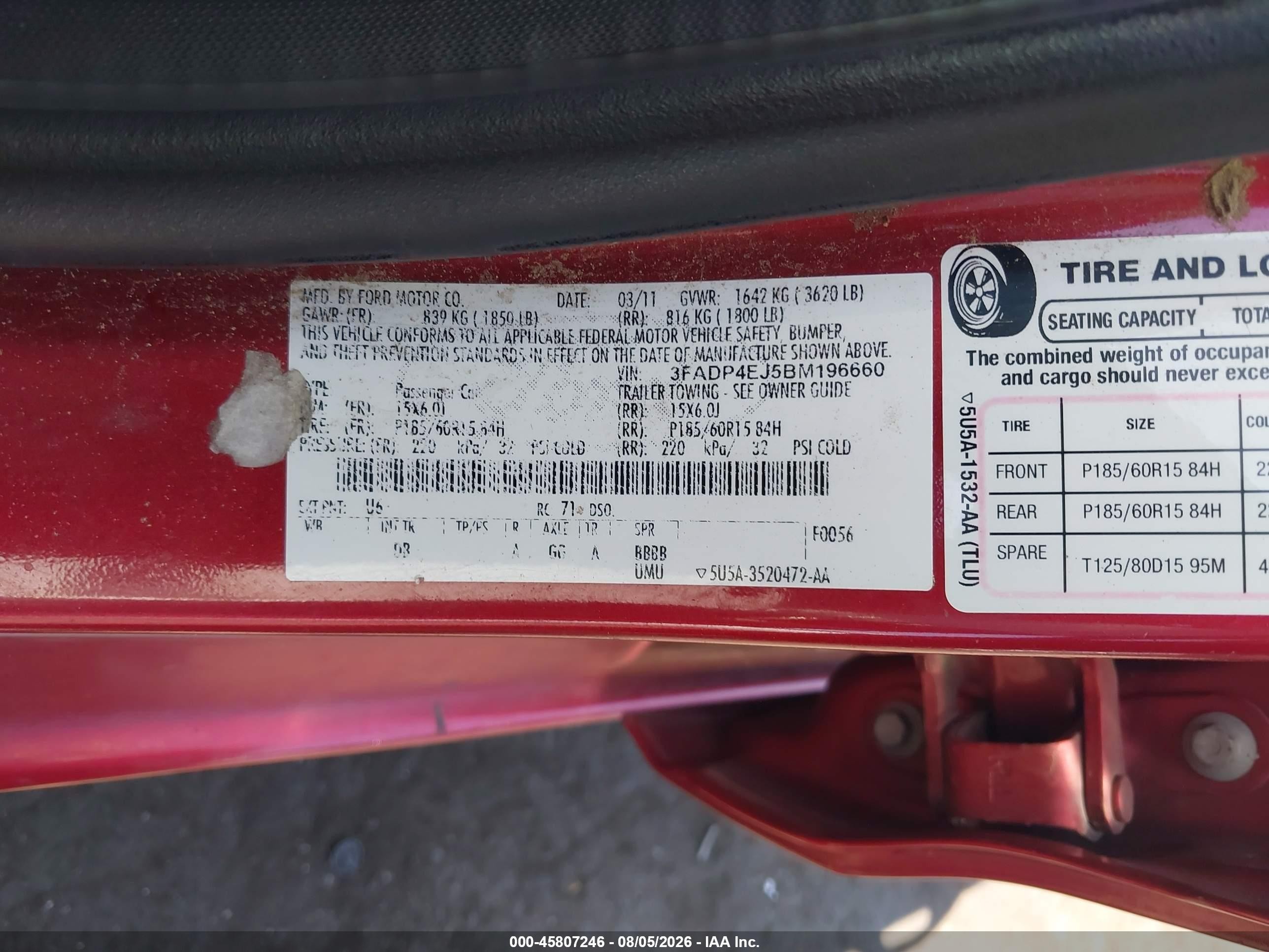 2011 Ford Fiesta Se Red vin: 3FADP4EJ5BM196660