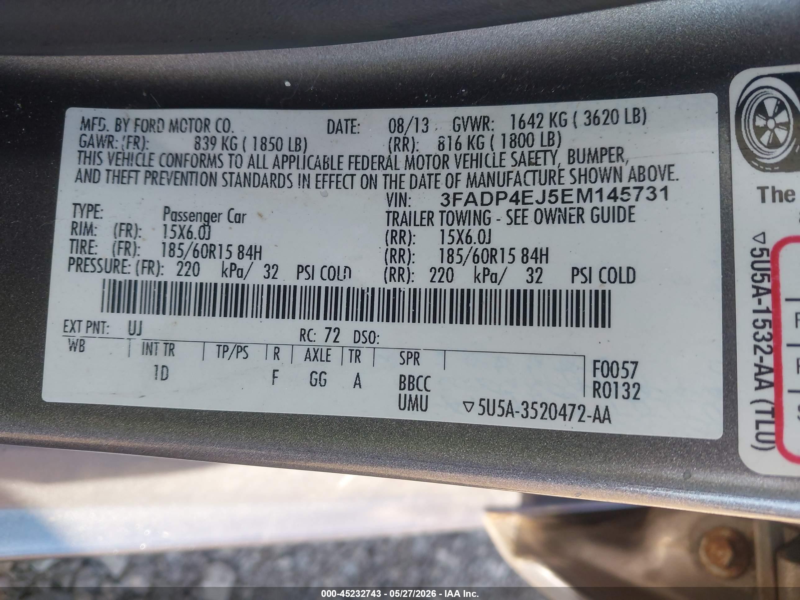 2014 Ford Fiesta Se Gray vin: 3FADP4EJ5EM145731