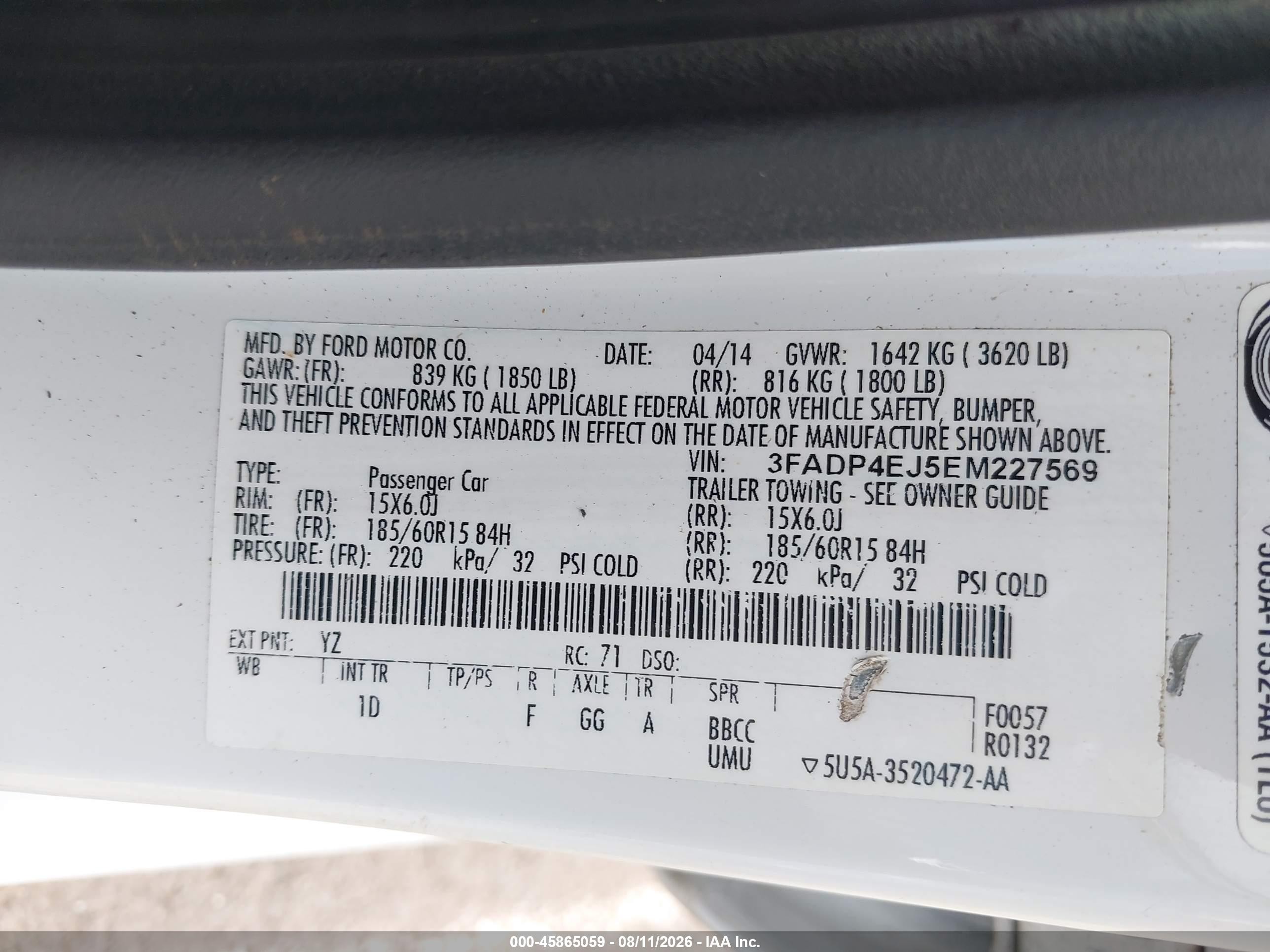 2014 Ford Fiesta Se White vin: 3FADP4EJ5EM227569