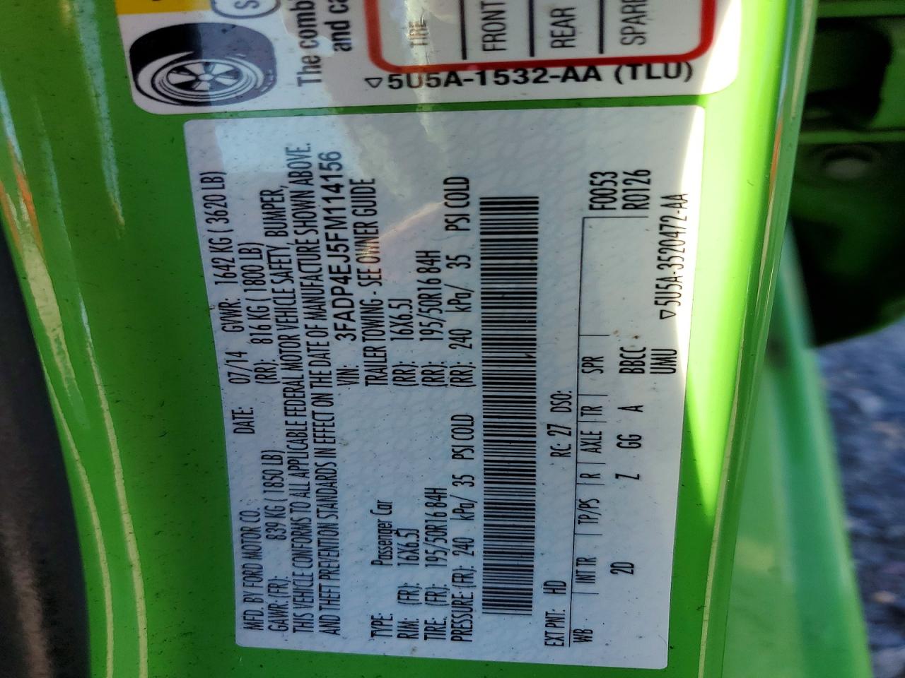 2015 Ford Fiesta Se Green vin: 3FADP4EJ5FM114156