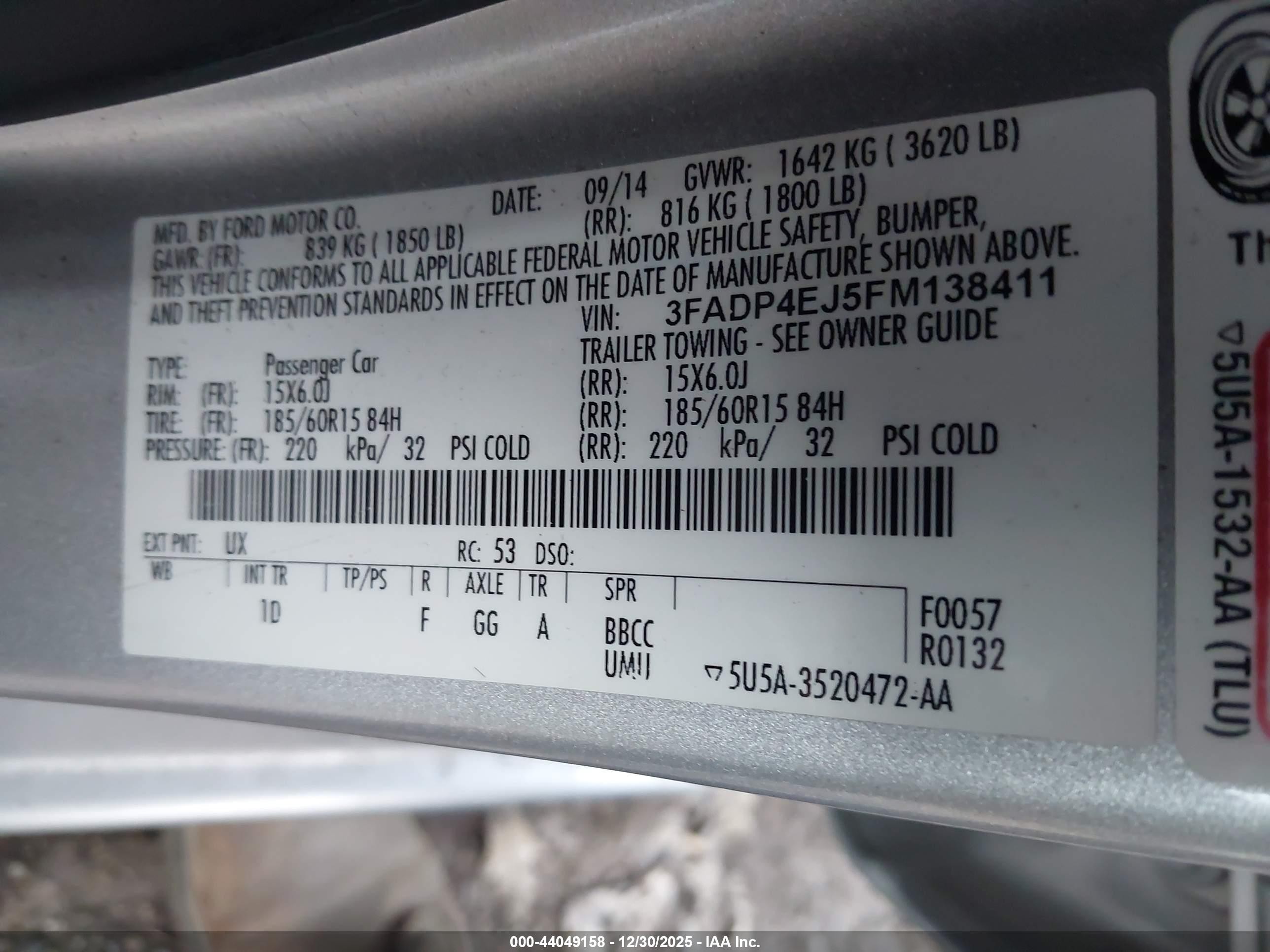 2015 Ford Fiesta Se Silver vin: 3FADP4EJ5FM138411