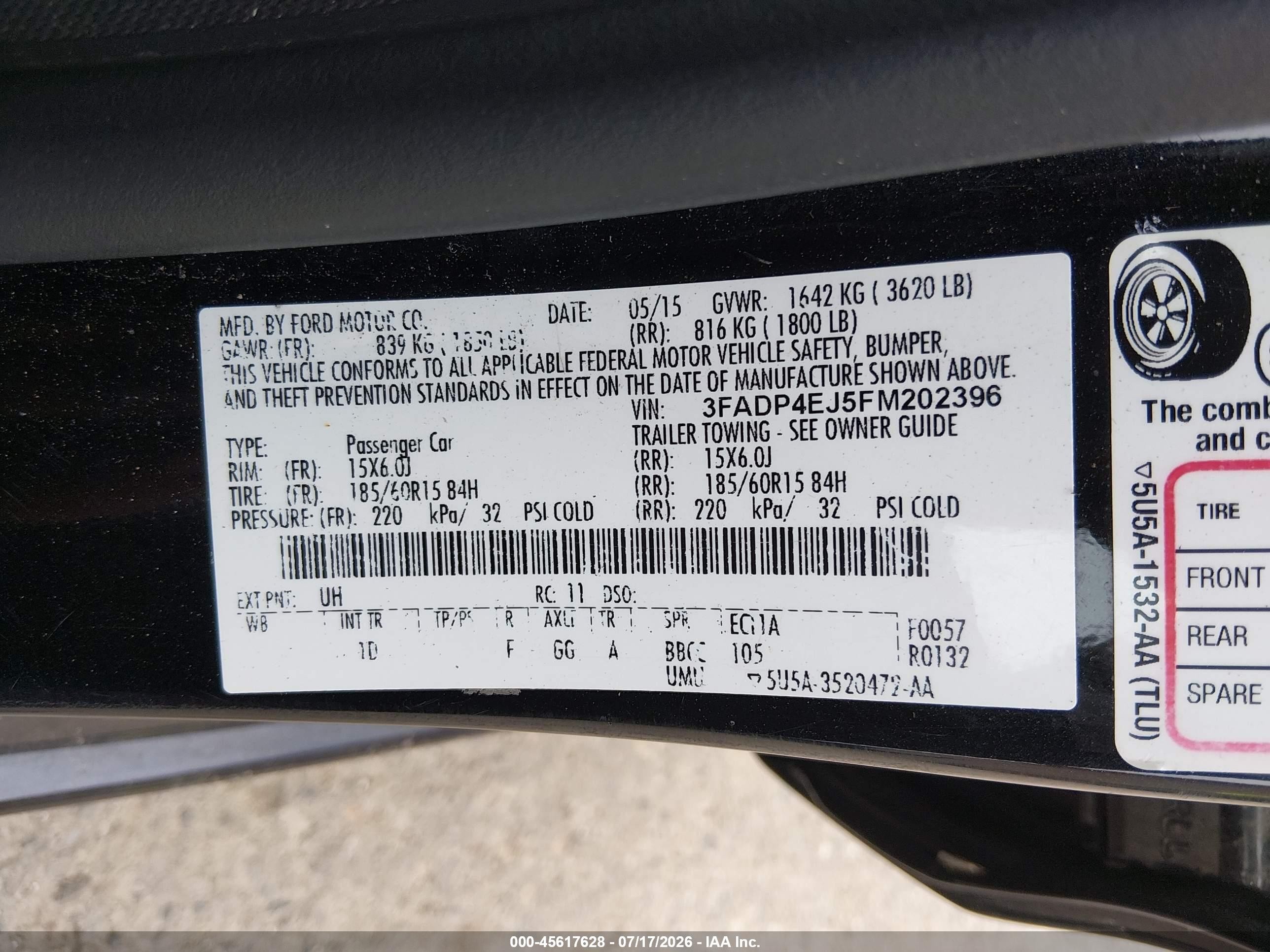 2015 Ford Fiesta Se Black vin: 3FADP4EJ5FM202396