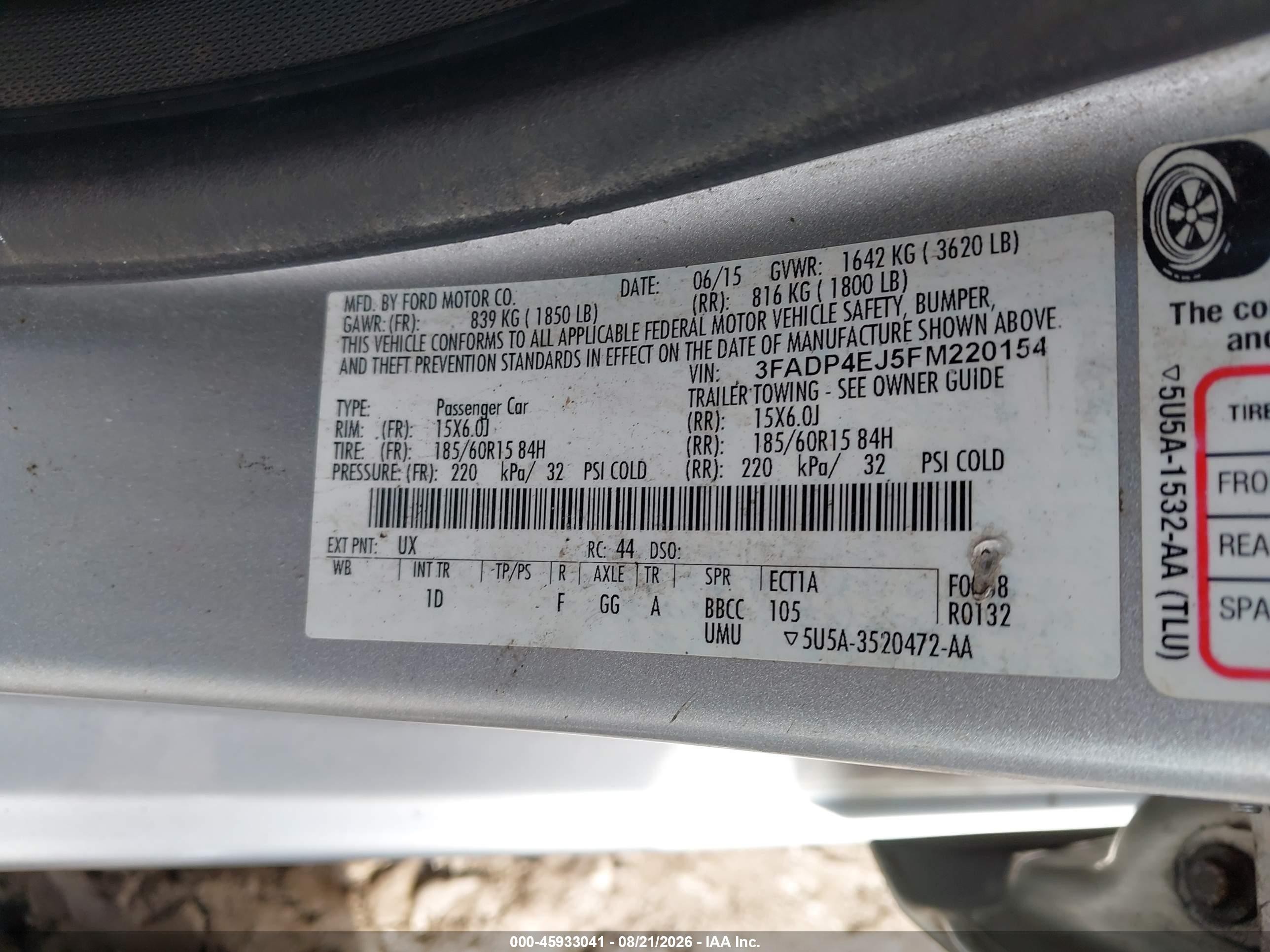 2015 Ford Fiesta Se Silver vin: 3FADP4EJ5FM220154