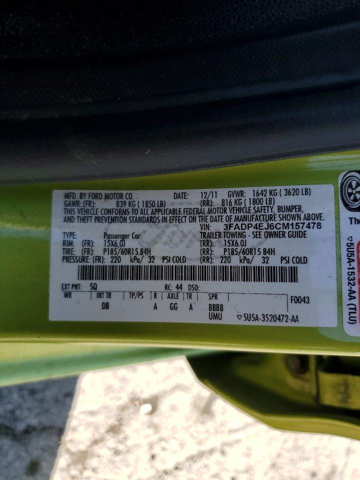 2012 Ford Fiesta Se Green vin: 3FADP4EJ6CM157478