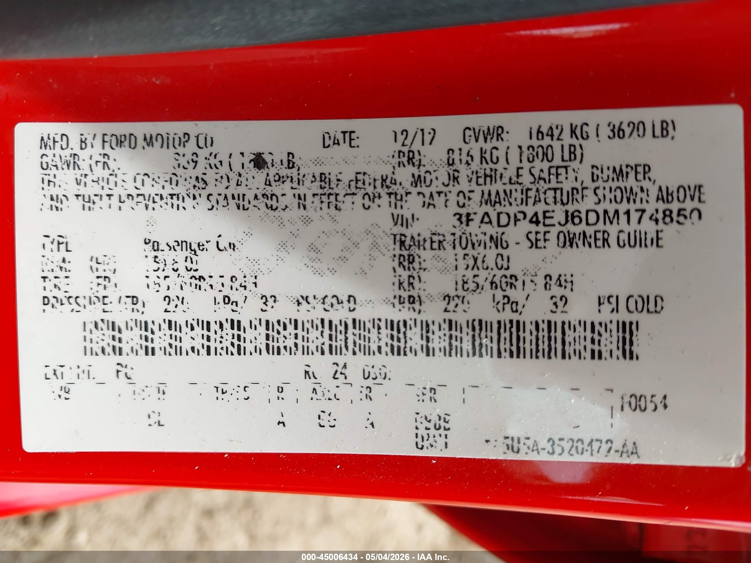 2013 Ford Fiesta Se Red vin: 3FADP4EJ6DM174850