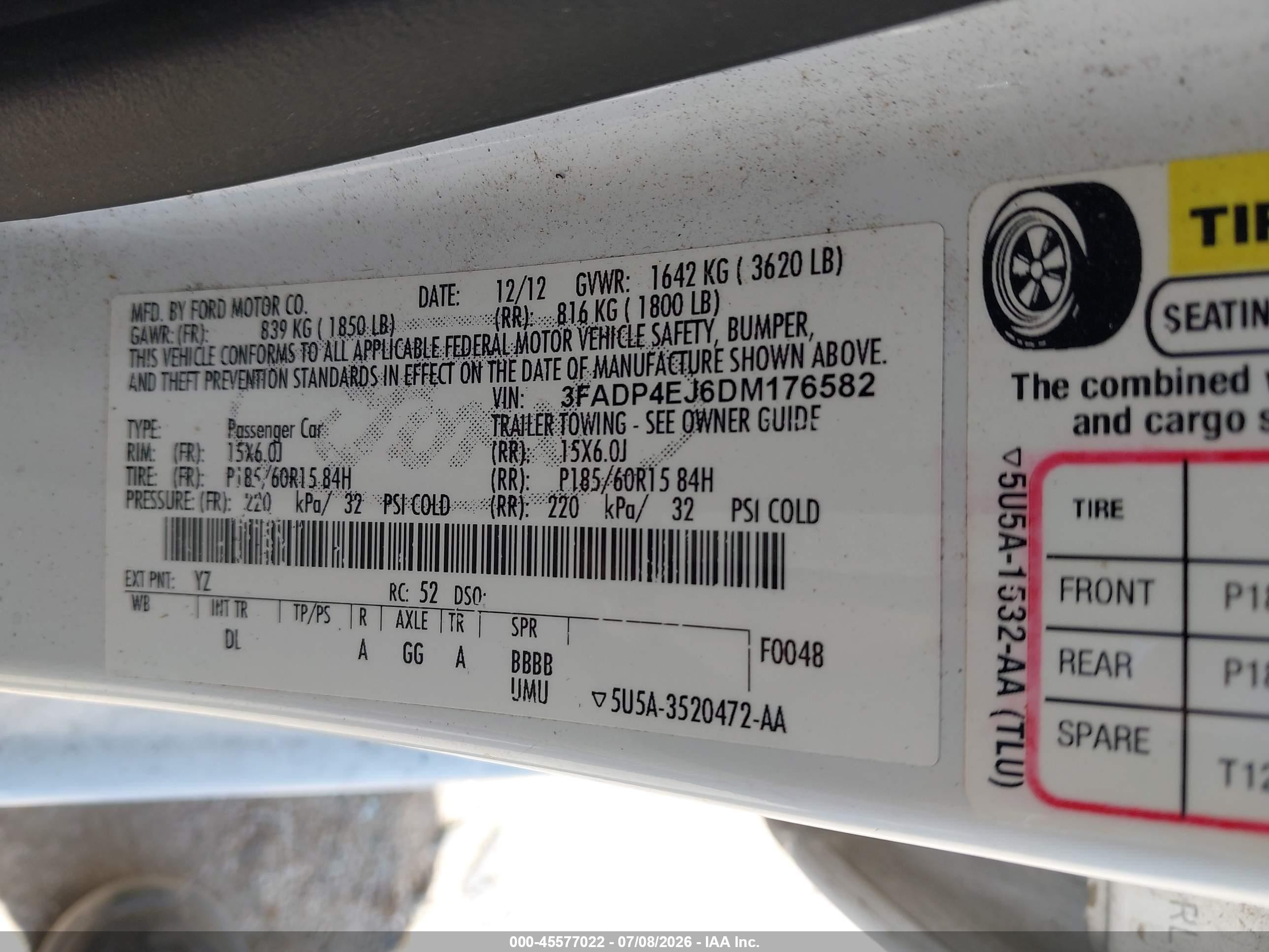 2013 Ford Fiesta Se White vin: 3FADP4EJ6DM176582