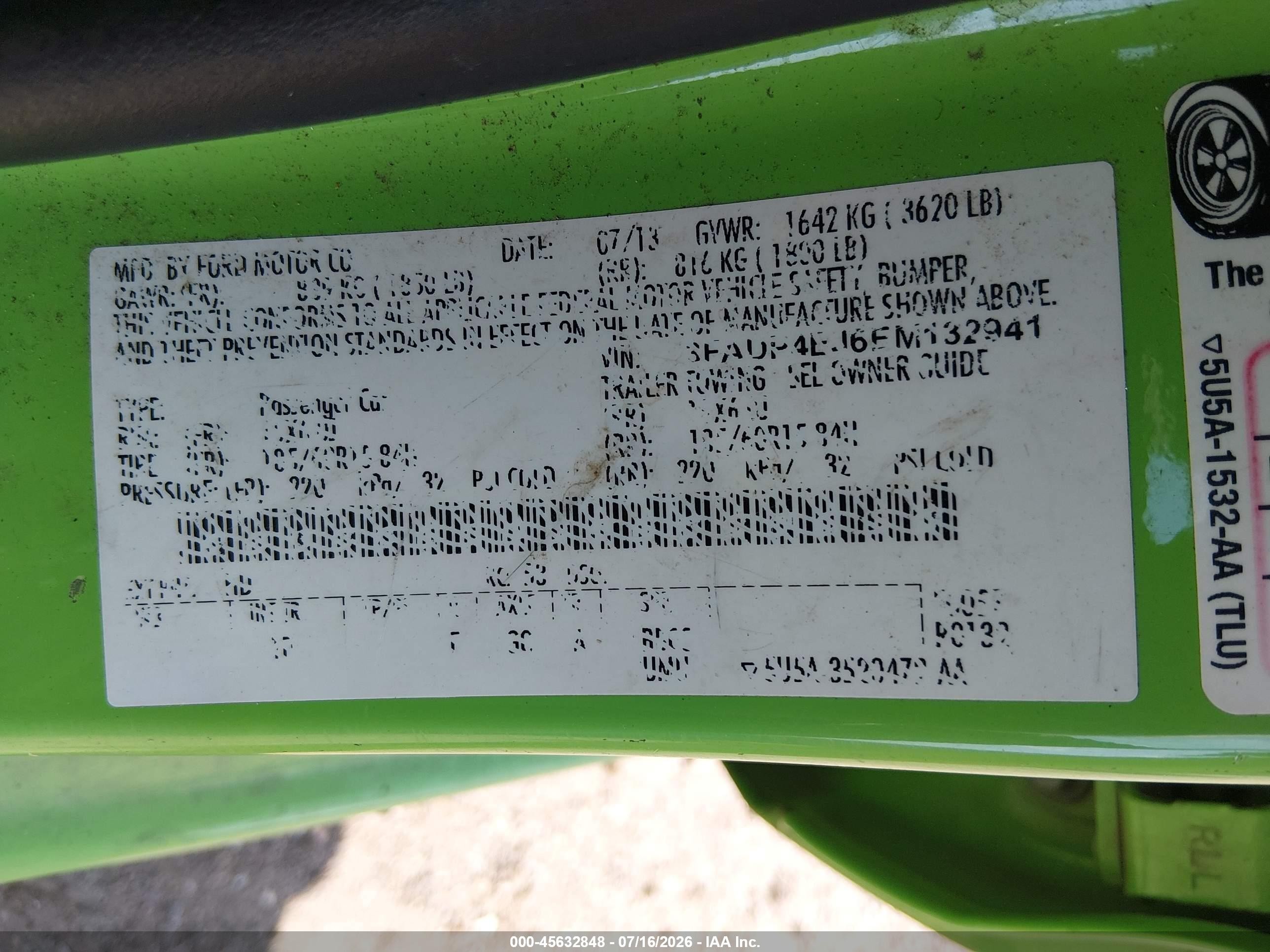 2014 Ford Fiesta Se Green vin: 3FADP4EJ6EM132941