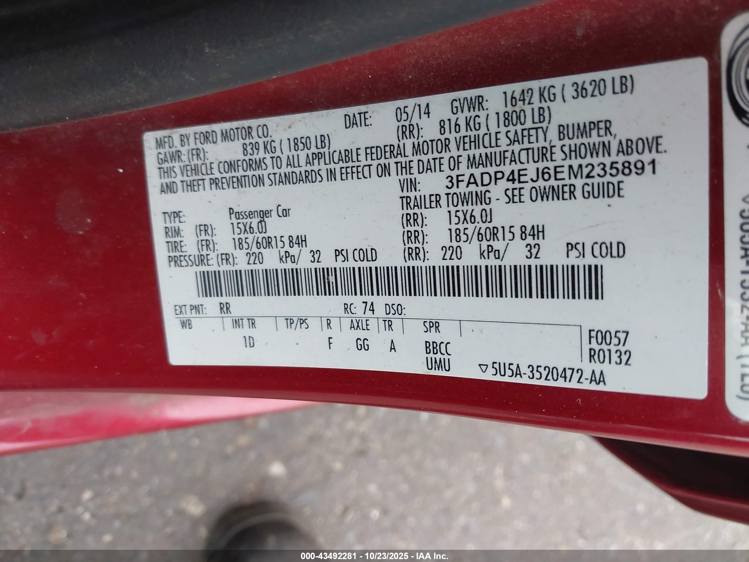 2014 Ford Fiesta Se Red vin: 3FADP4EJ6EM235891