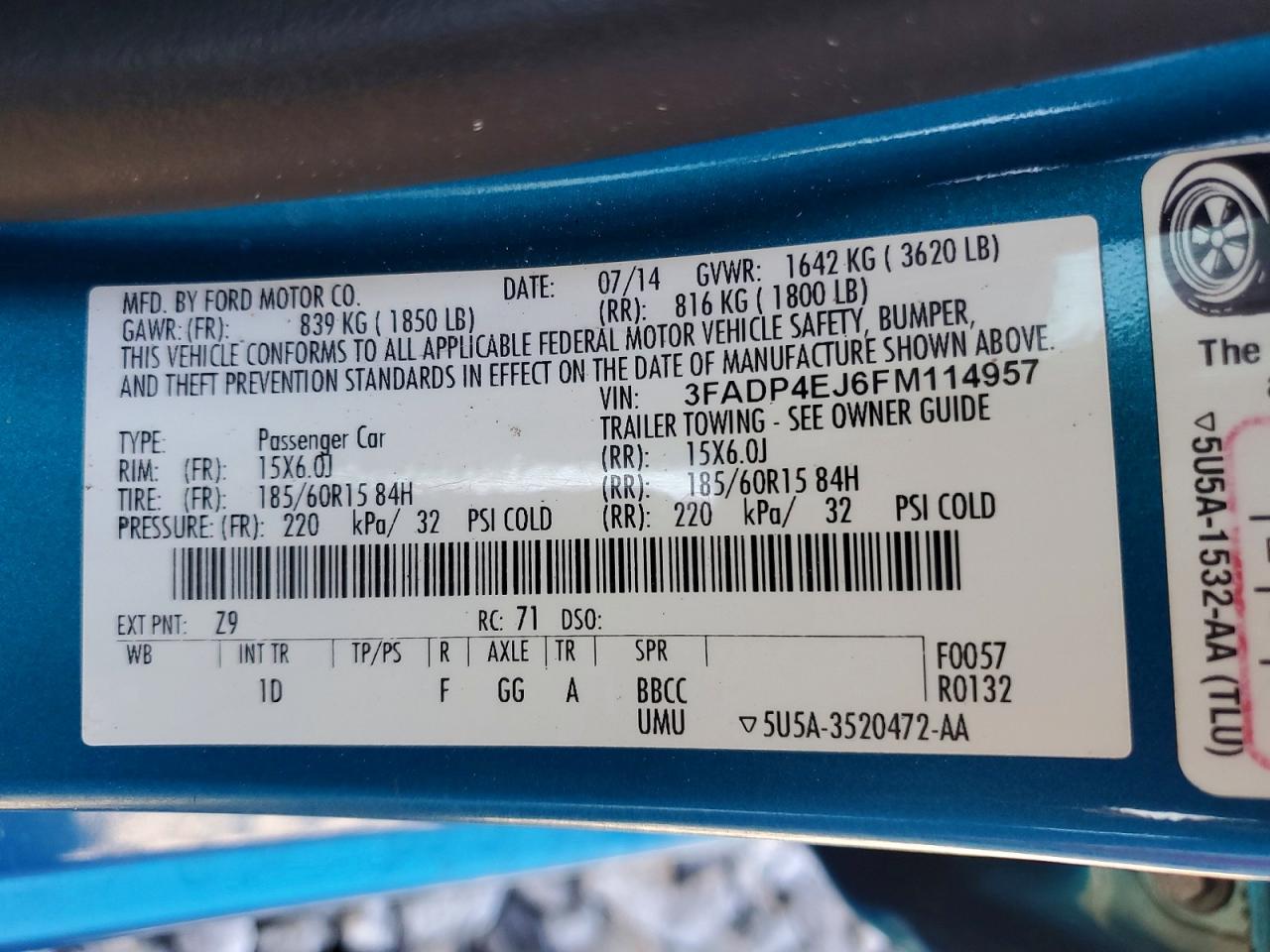 2015 Ford Fiesta Se Blue vin: 3FADP4EJ6FM114957