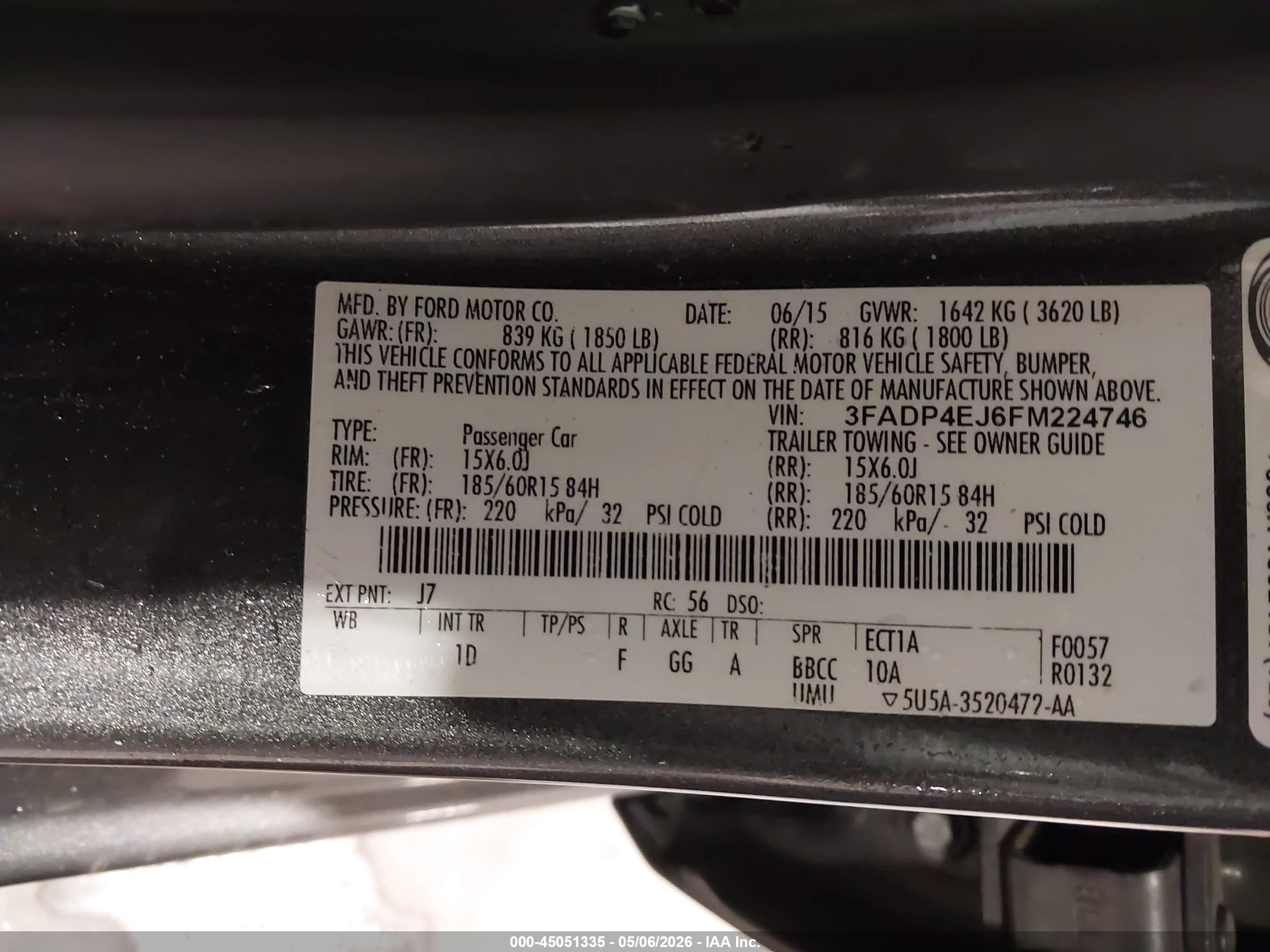 2015 Ford Fiesta Se Gray vin: 3FADP4EJ6FM224746