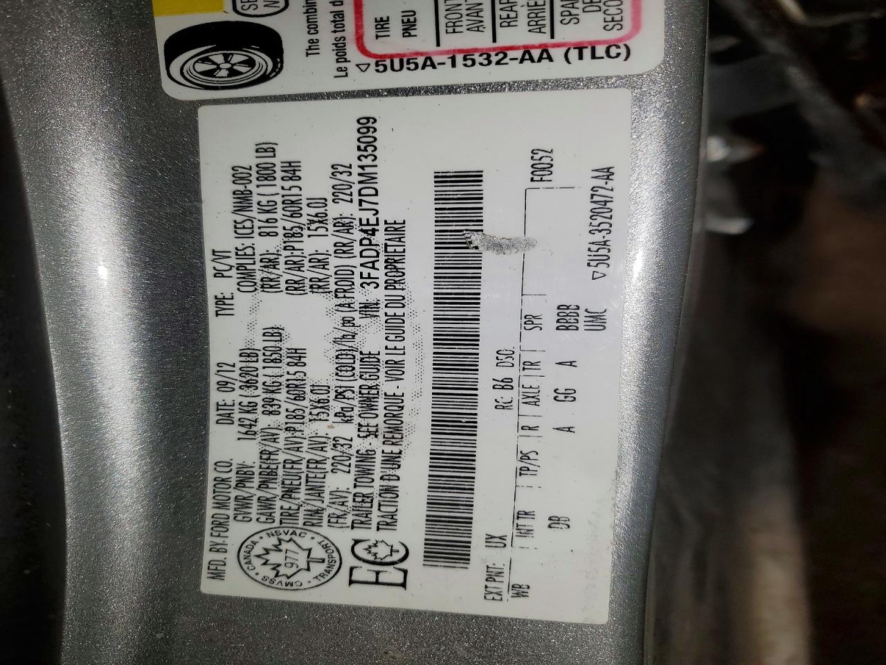 2013 Ford Fiesta Se Silver vin: 3FADP4EJ7DM135099
