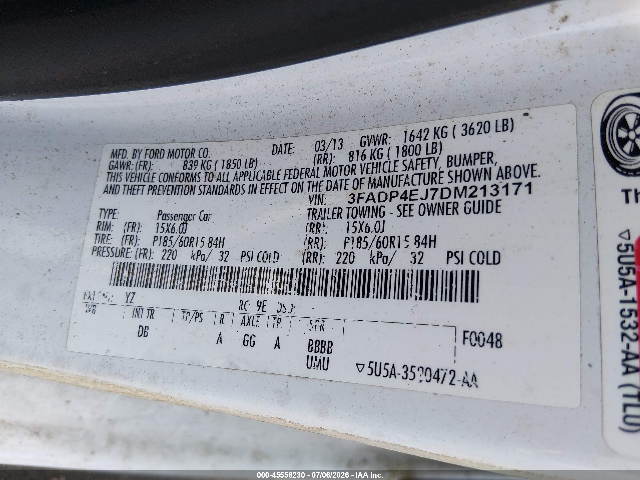 2013 Ford Fiesta Se White vin: 3FADP4EJ7DM213171