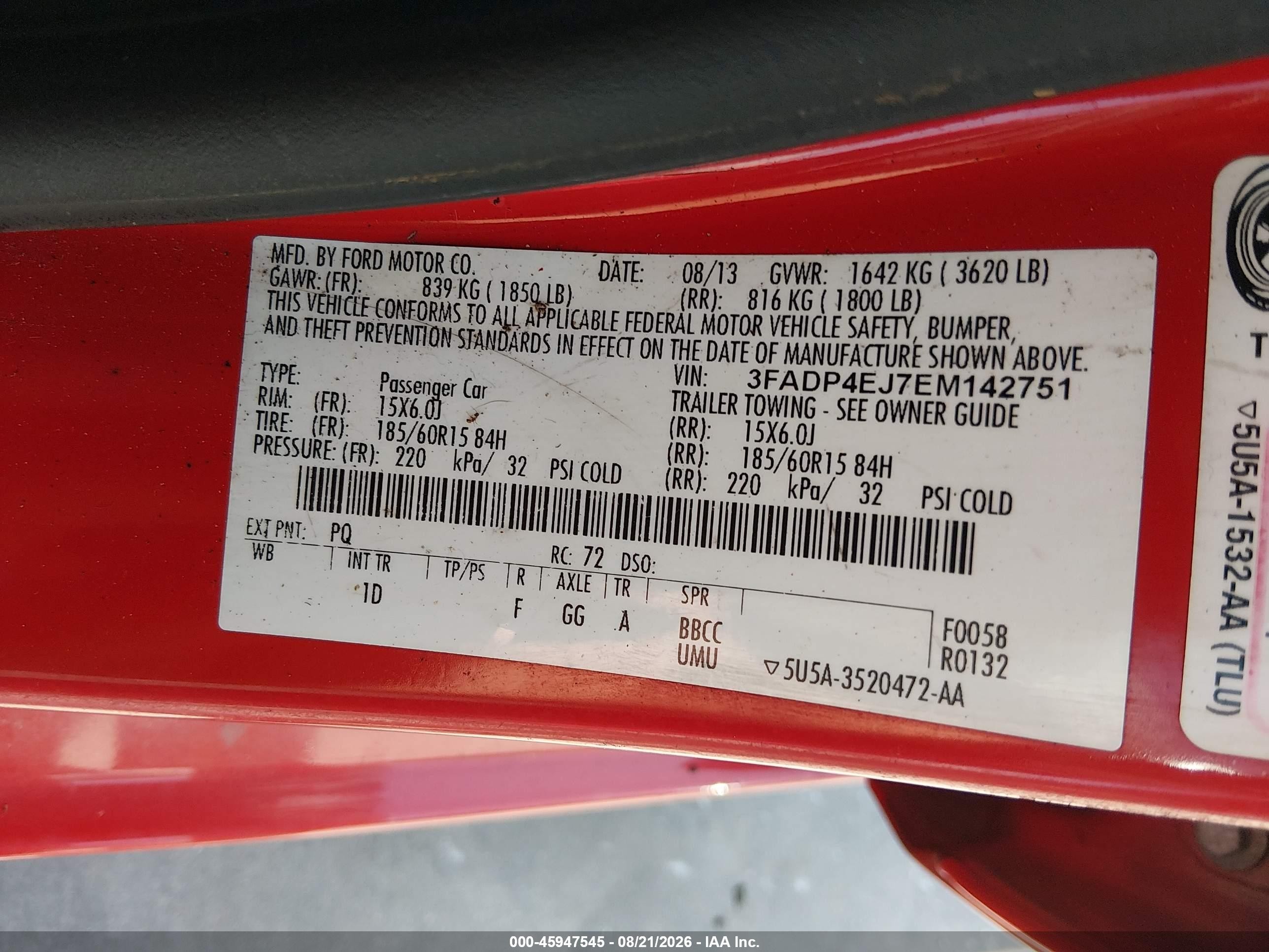 2014 Ford Fiesta Se Red vin: 3FADP4EJ7EM142751