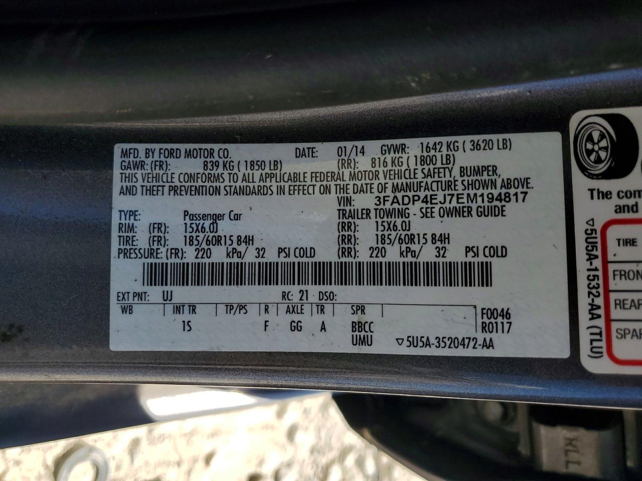 2014 Ford Fiesta Se Угольный vin: 3FADP4EJ7EM194817