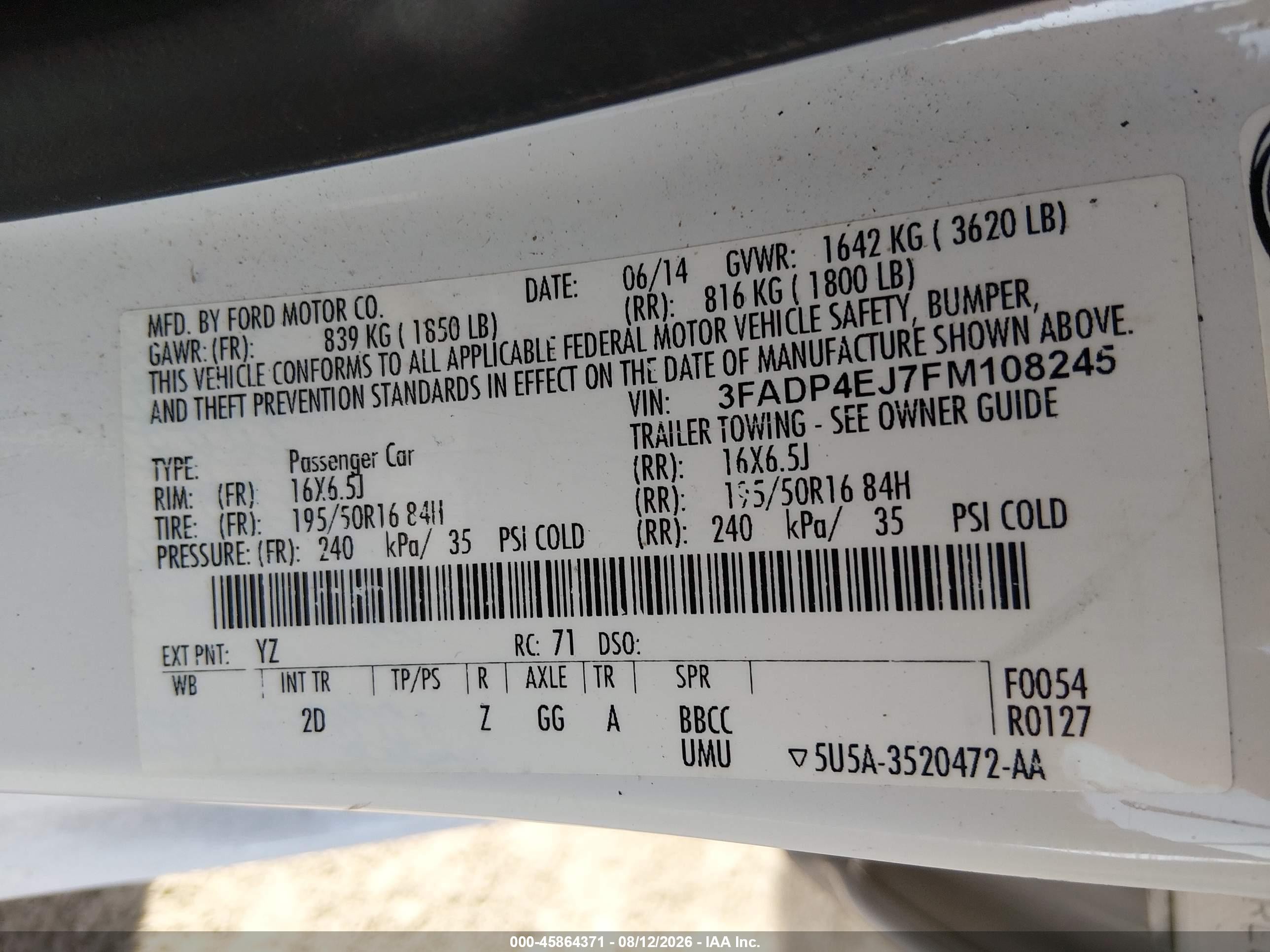 2015 Ford Fiesta Se White vin: 3FADP4EJ7FM108245