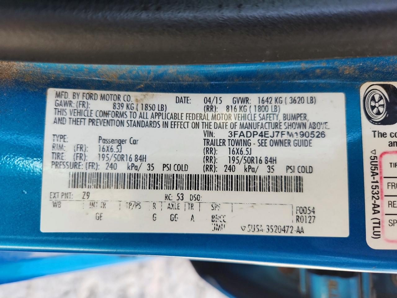 2015 Ford Fiesta Se Blue vin: 3FADP4EJ7FM190526