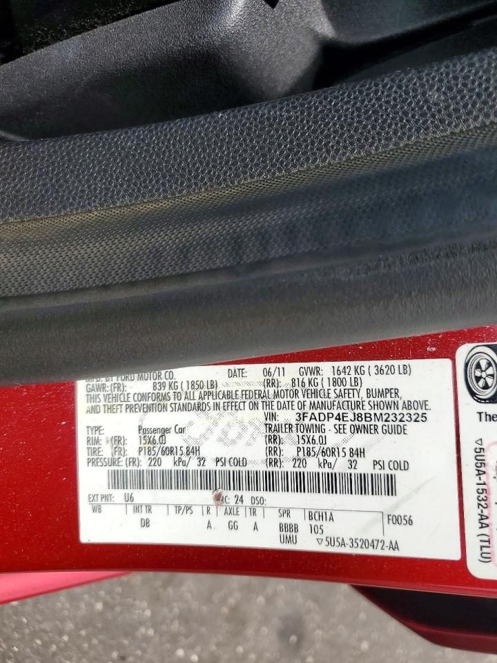 2011 Ford Fiesta Se Red vin: 3FADP4EJ8BM232325