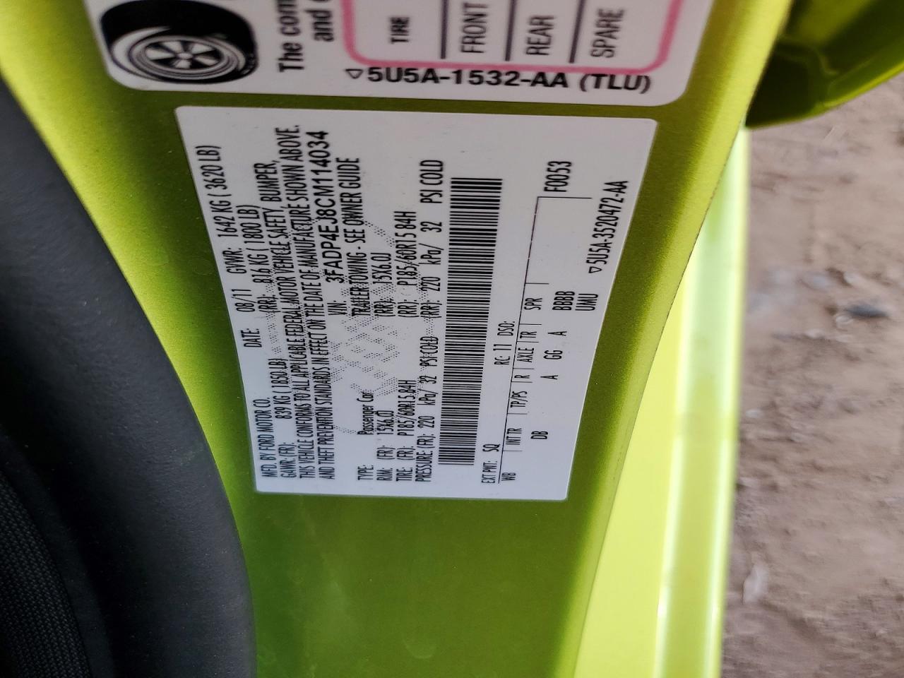 2012 Ford Fiesta Se Green vin: 3FADP4EJ8CM114034