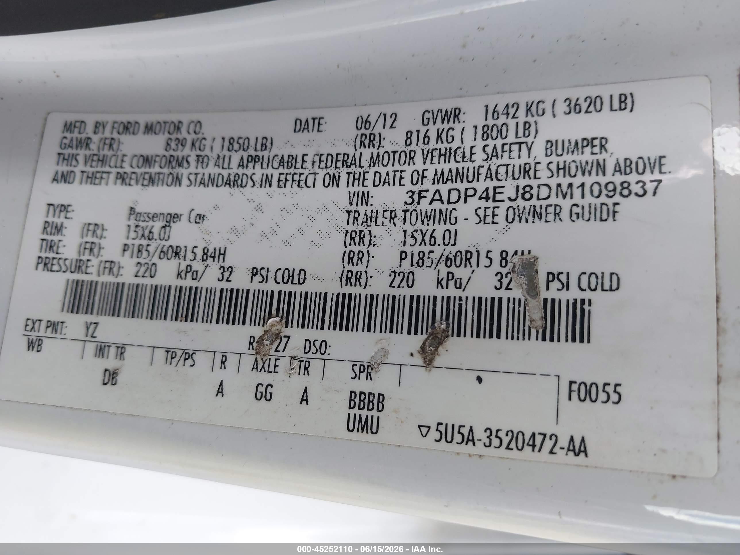 2013 Ford Fiesta Se Белый vin: 3FADP4EJ8DM109837