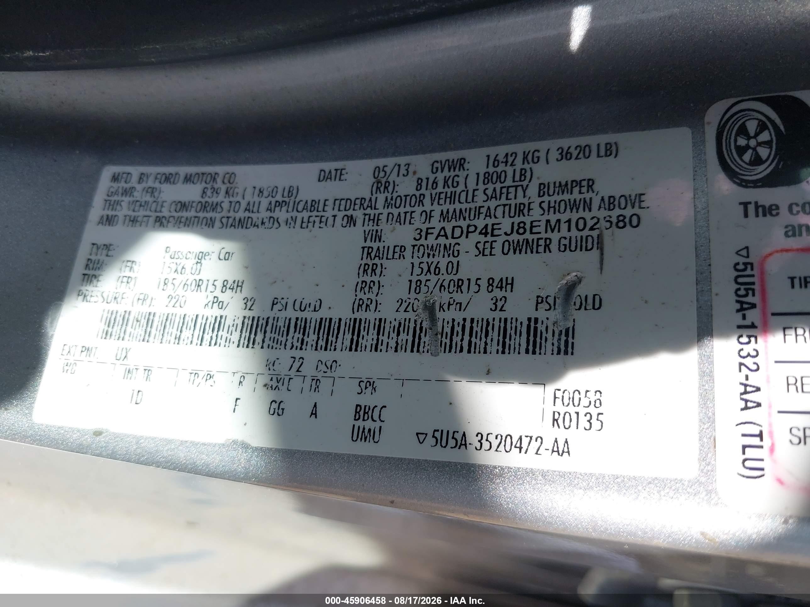 2014 Ford Fiesta Se Gray vin: 3FADP4EJ8EM102680