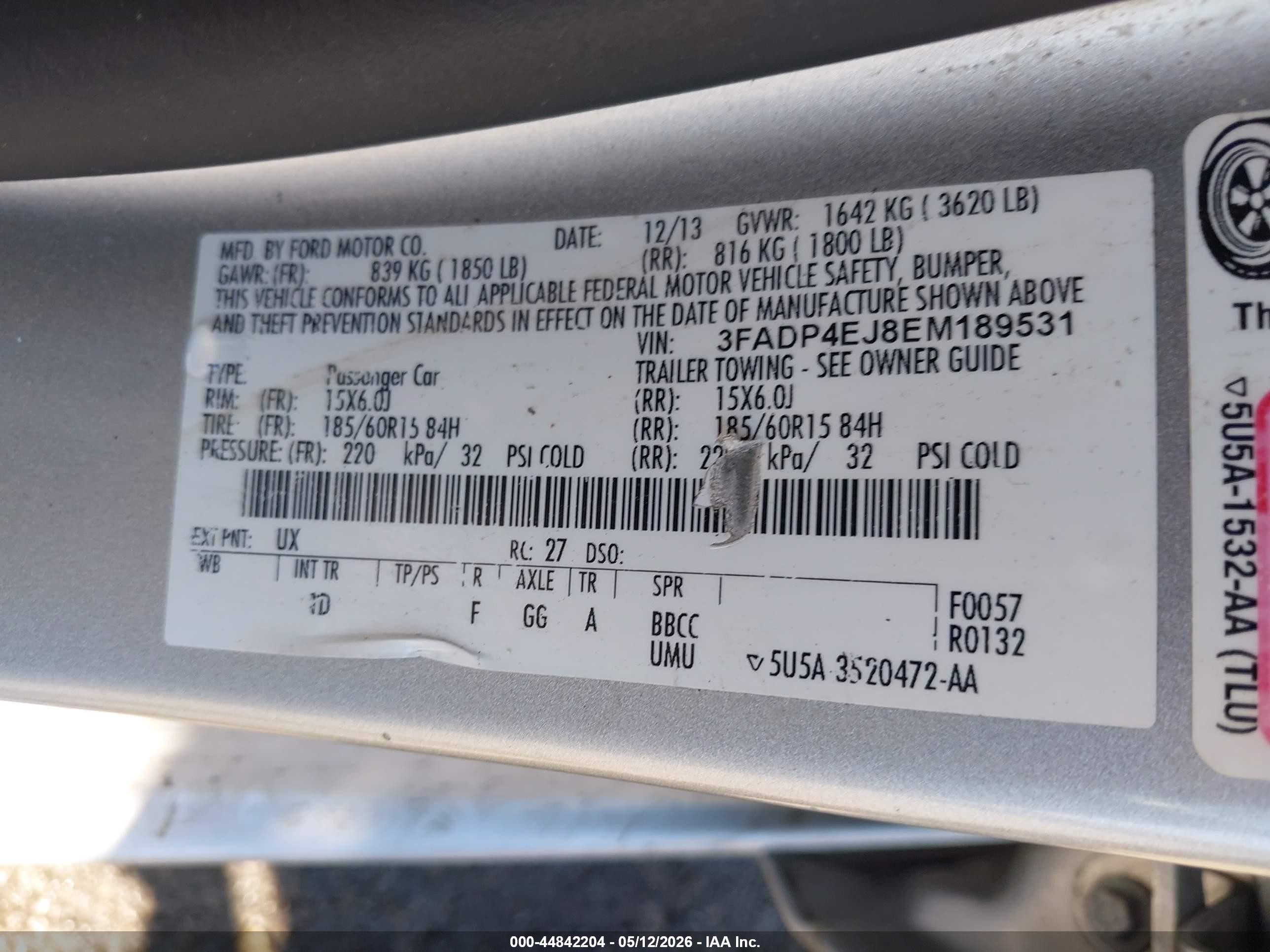 2014 Ford Fiesta Se Silver vin: 3FADP4EJ8EM189531