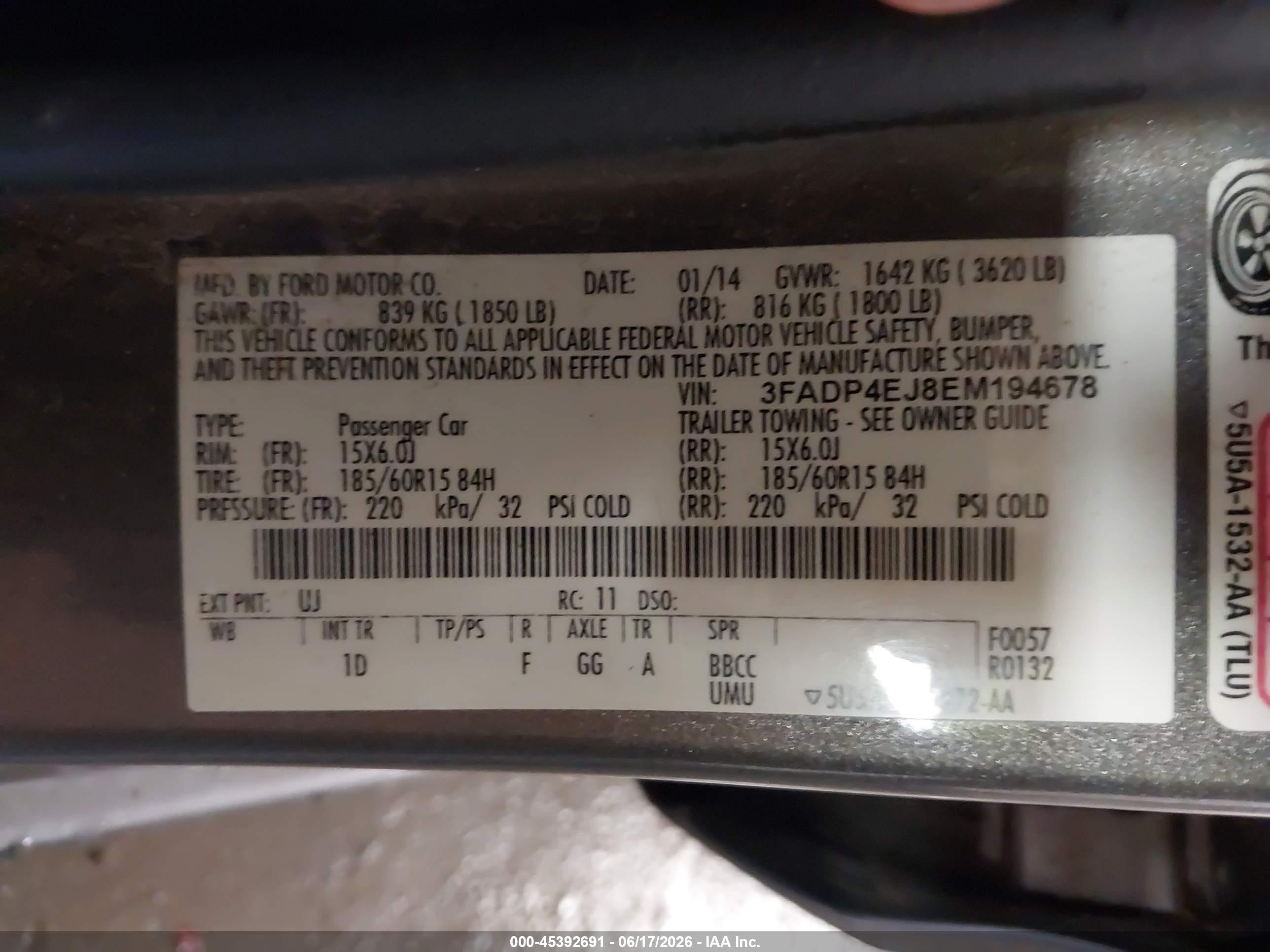 2014 Ford Fiesta Se Gray vin: 3FADP4EJ8EM194678