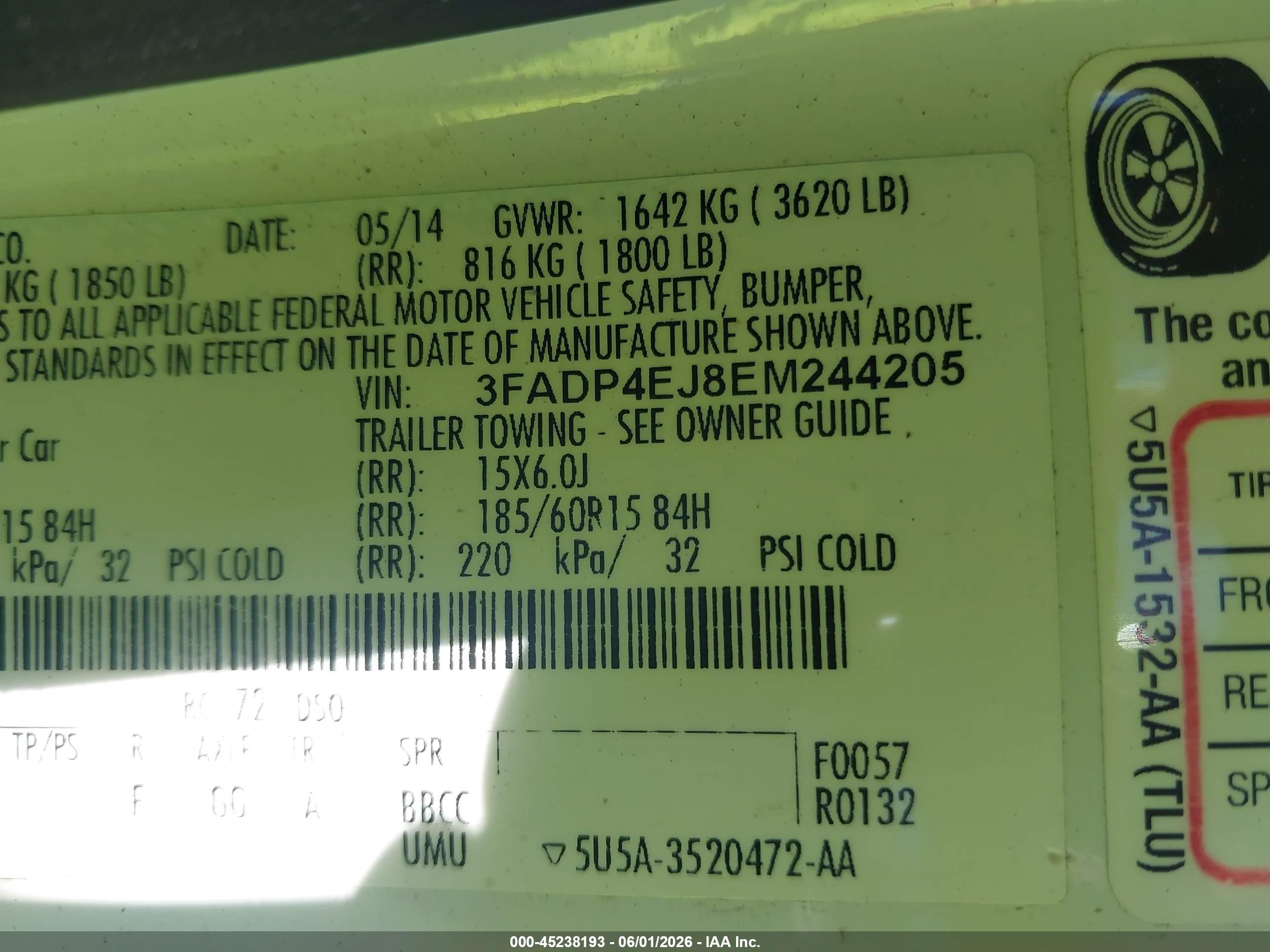 2014 Ford Fiesta Se White vin: 3FADP4EJ8EM244205