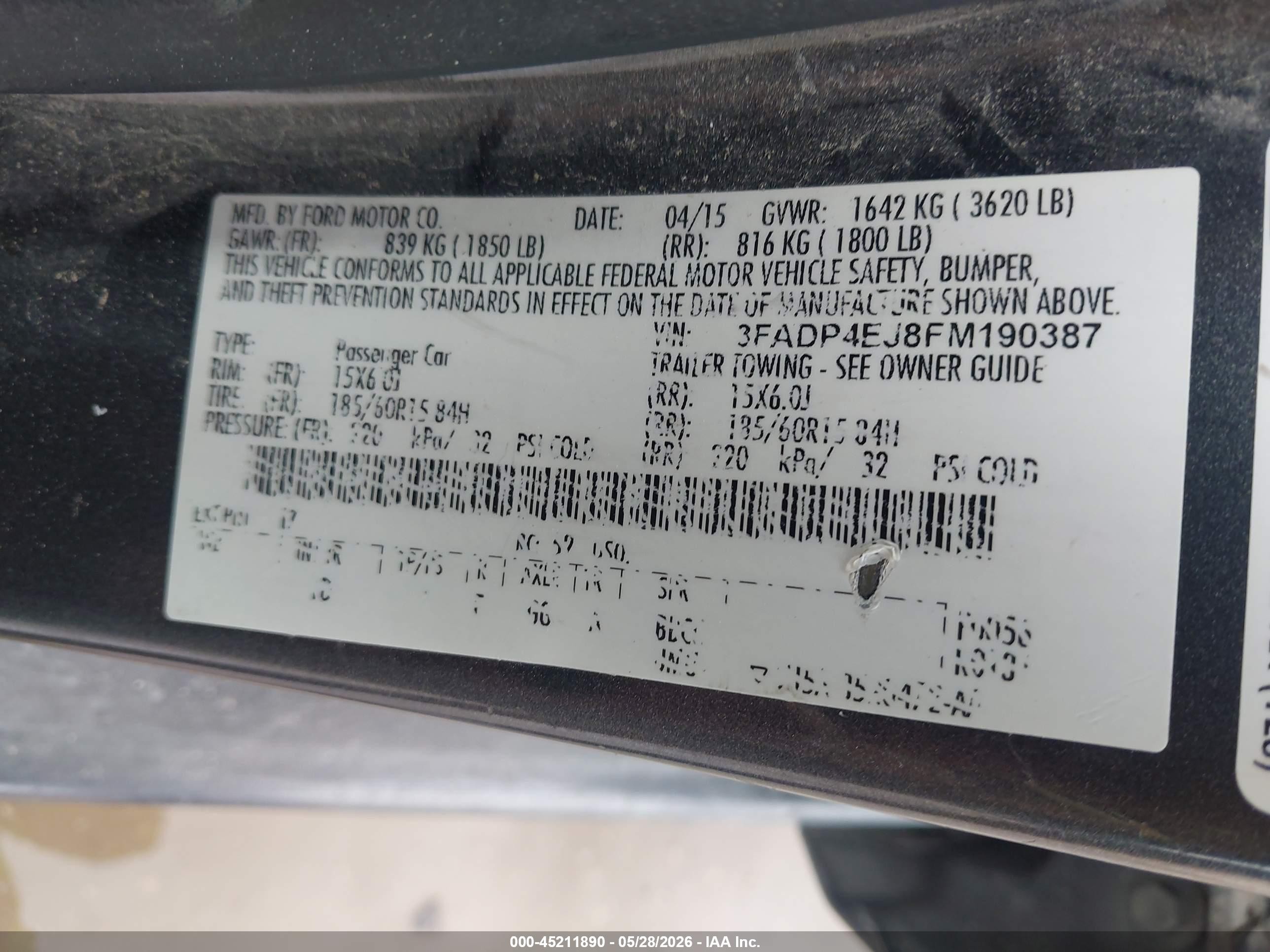 2015 Ford Fiesta Se Gray vin: 3FADP4EJ8FM190387