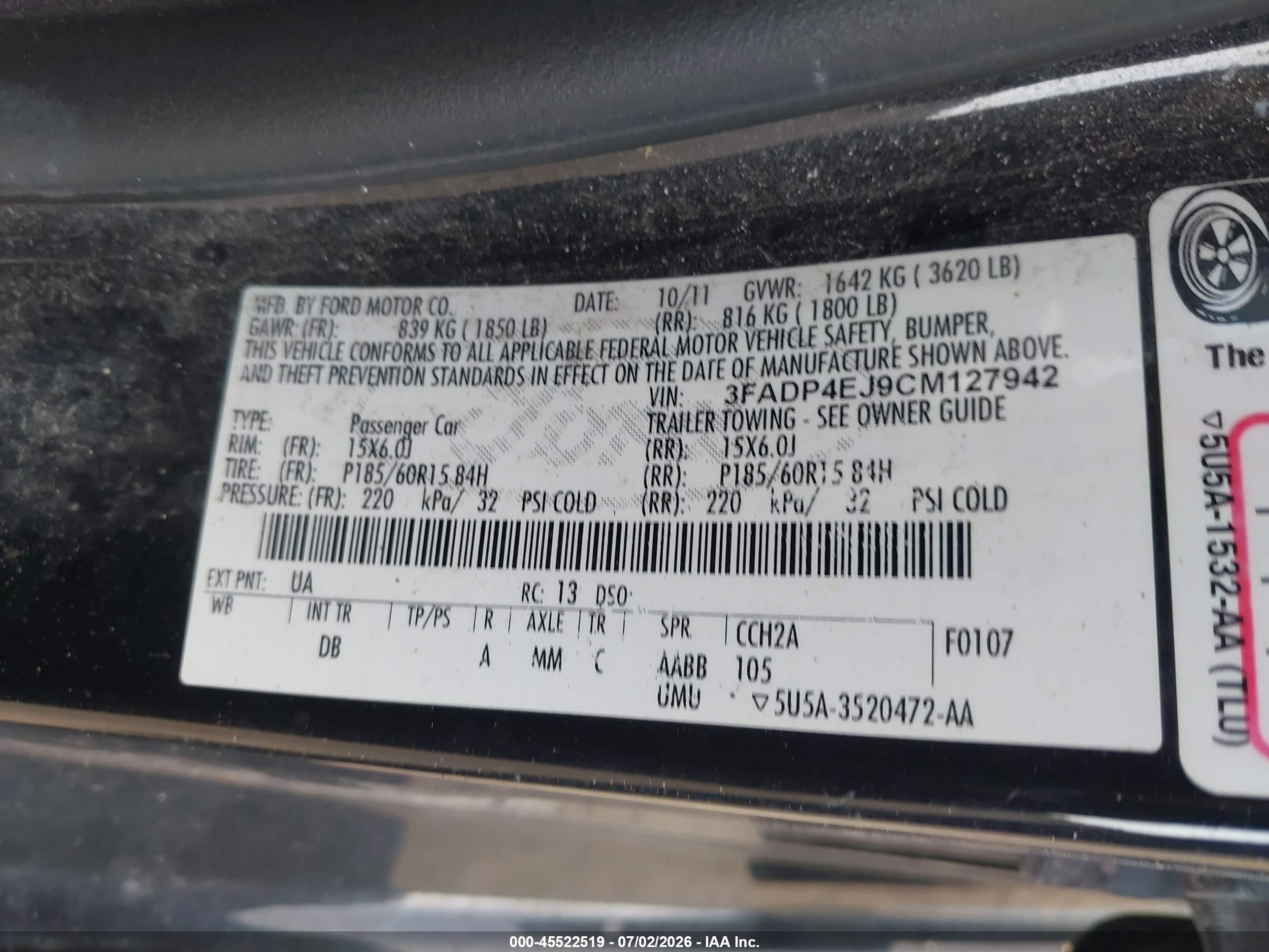 2012 Ford Fiesta Se Black vin: 3FADP4EJ9CM127942