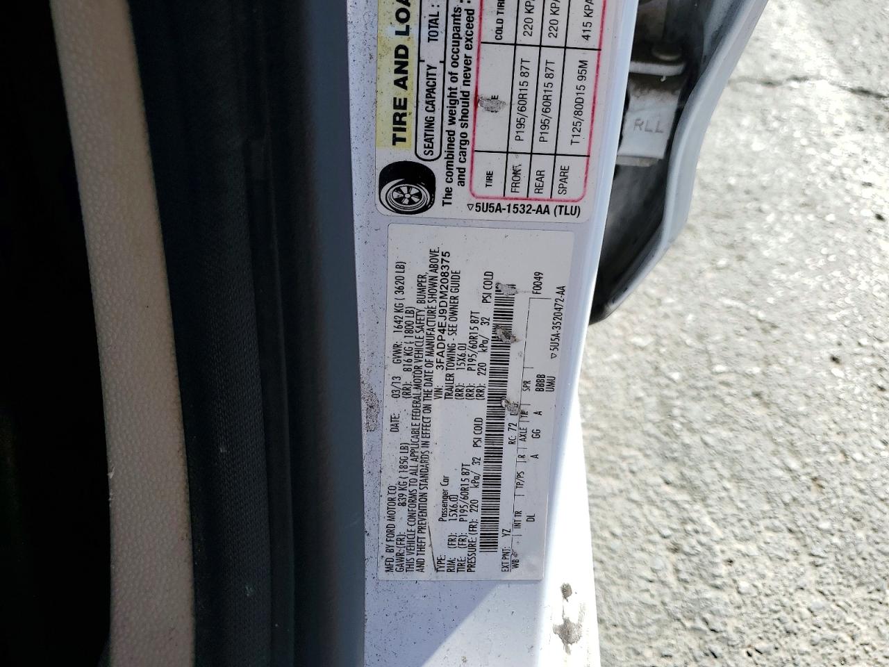 2013 Ford Fiesta Se White vin: 3FADP4EJ9DM208375