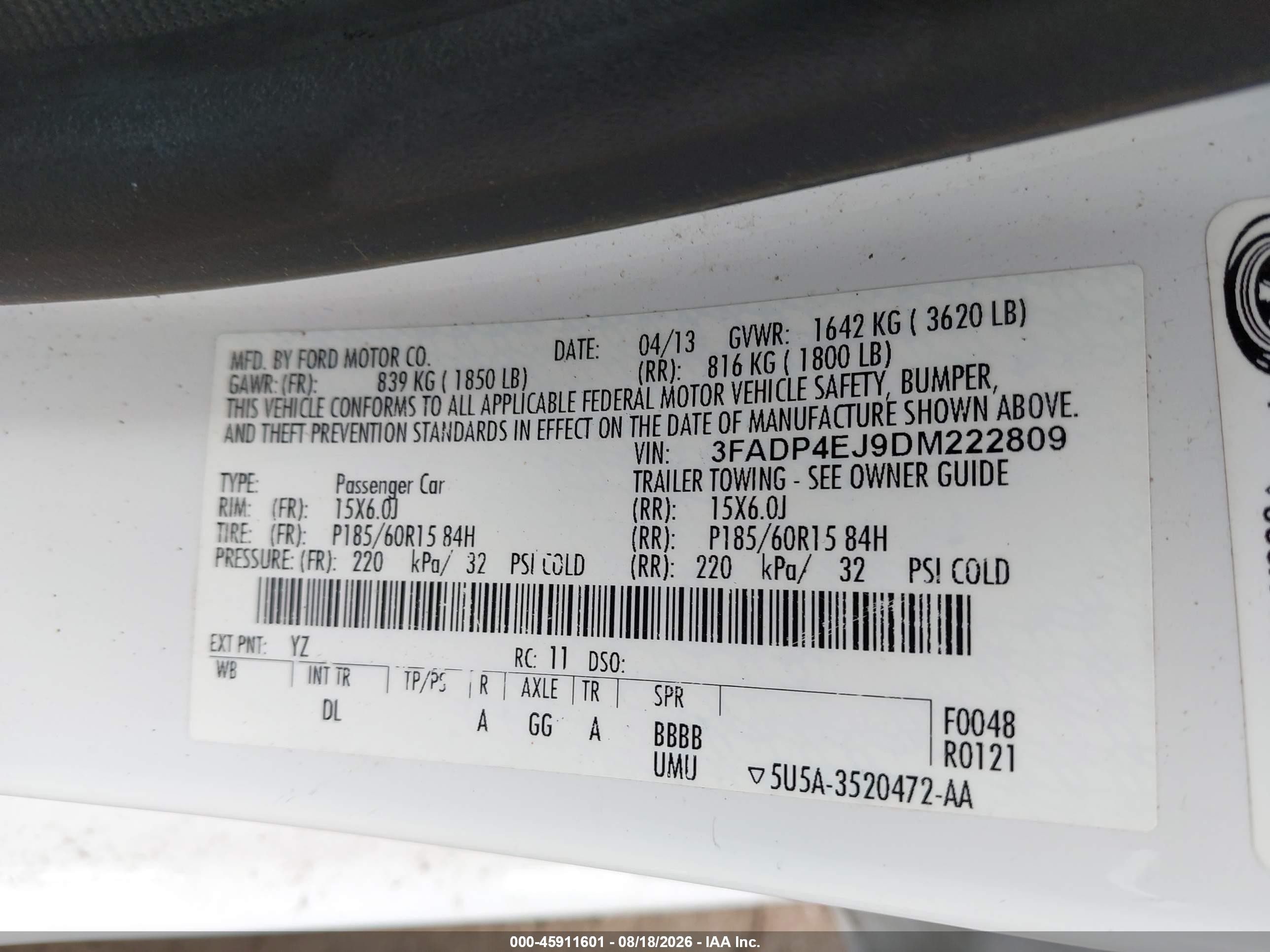 2013 Ford Fiesta Se White vin: 3FADP4EJ9DM222809