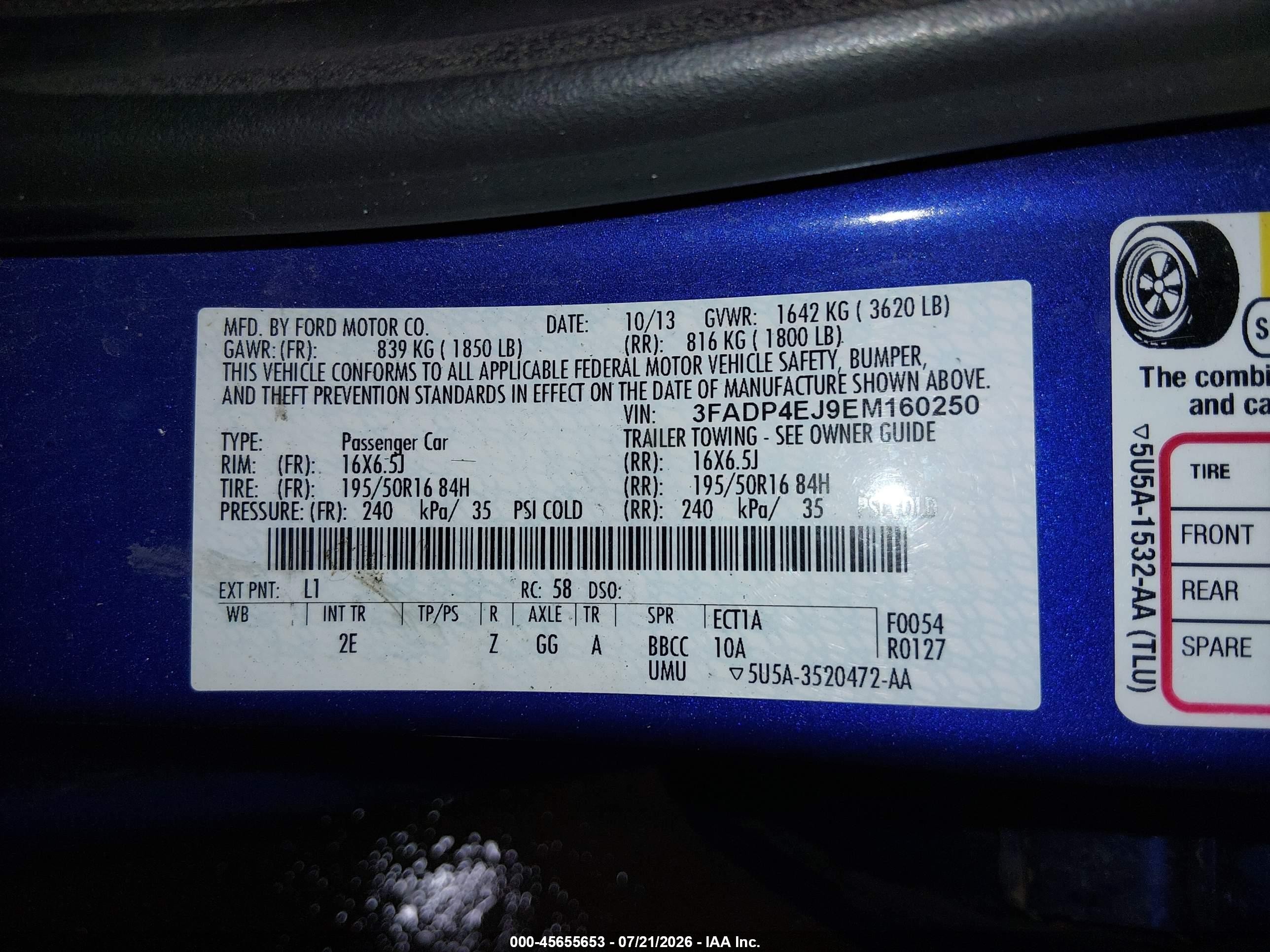 2014 Ford Fiesta Se Blue vin: 3FADP4EJ9EM160250