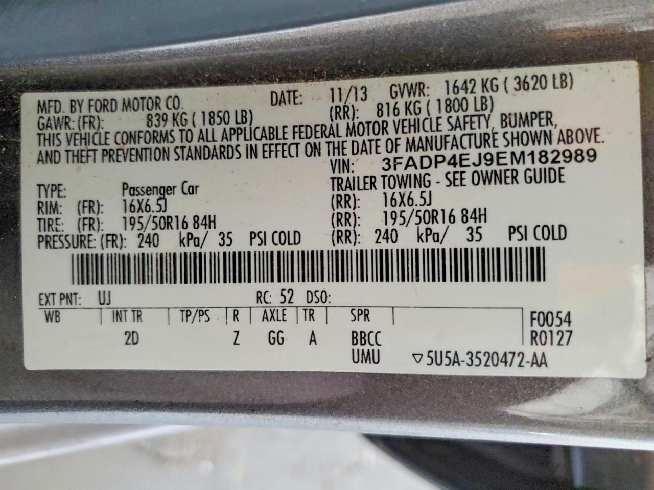 2014 Ford Fiesta Se Gray vin: 3FADP4EJ9EM182989