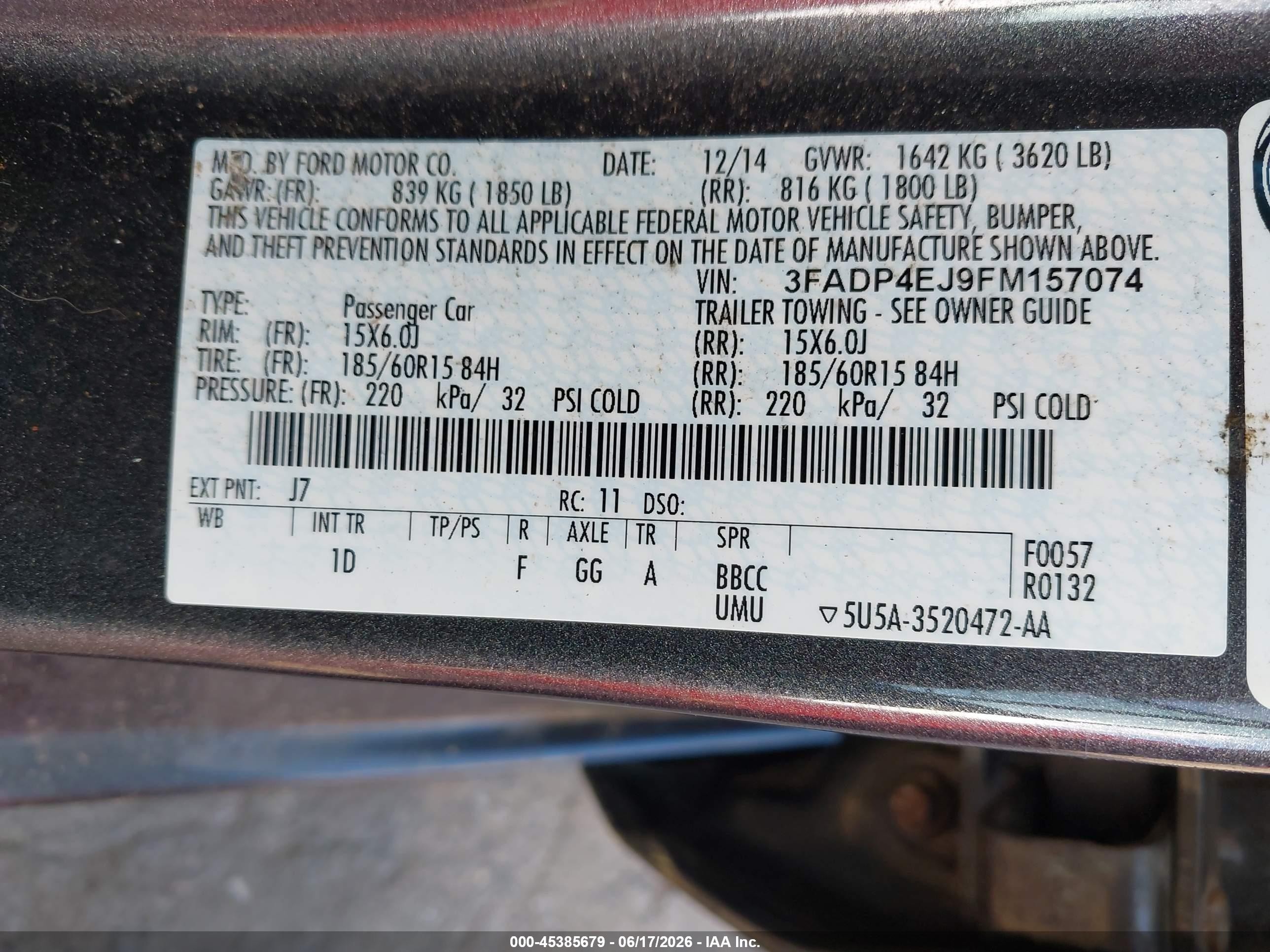 2015 Ford Fiesta Se Gray vin: 3FADP4EJ9FM157074
