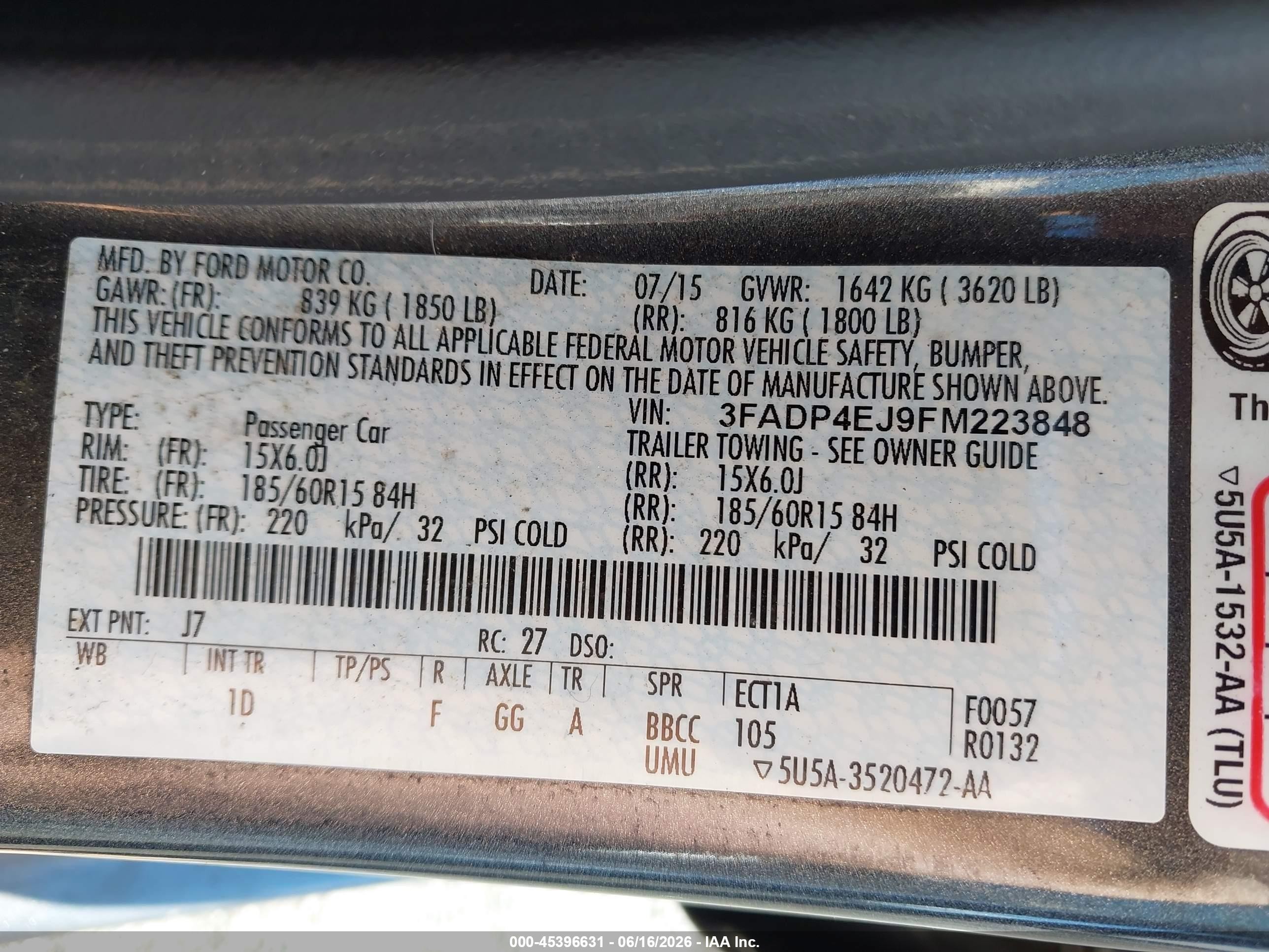 2015 Ford Fiesta Se Gray vin: 3FADP4EJ9FM223848