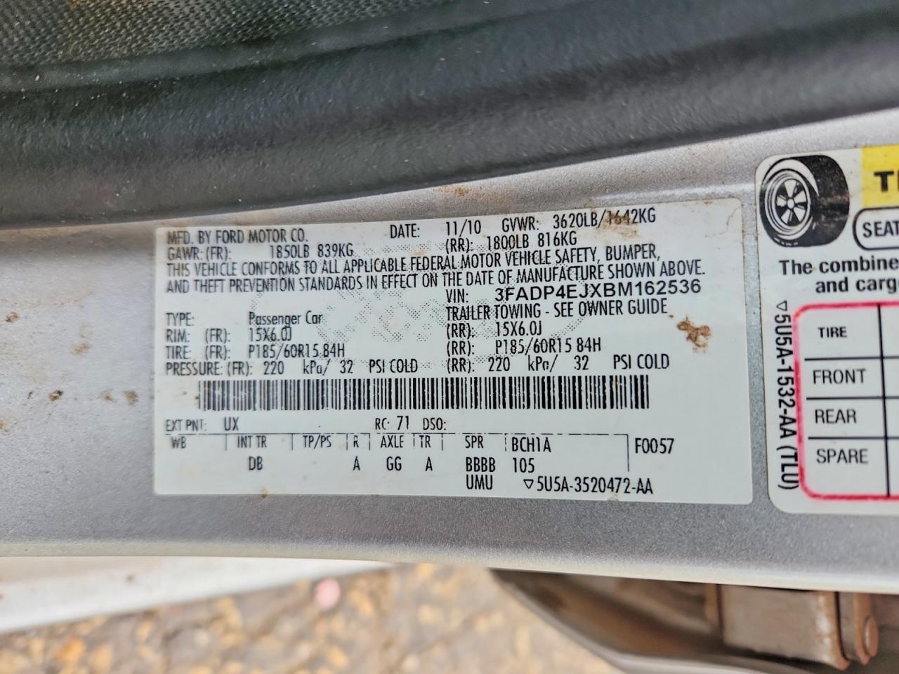2011 Ford Fiesta Se Silver vin: 3FADP4EJXBM162536