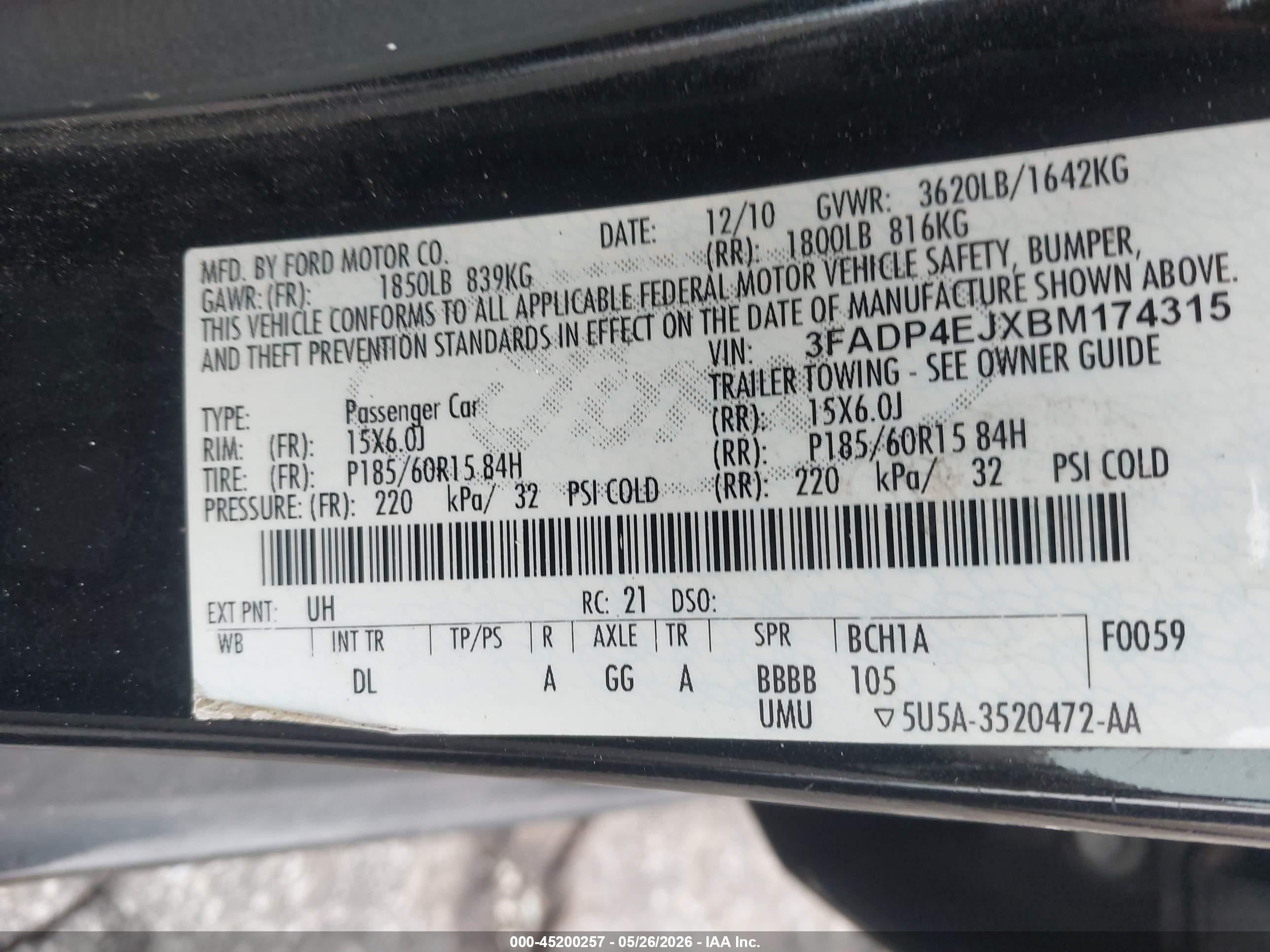 2011 Ford Fiesta Se Черный vin: 3FADP4EJXBM174315