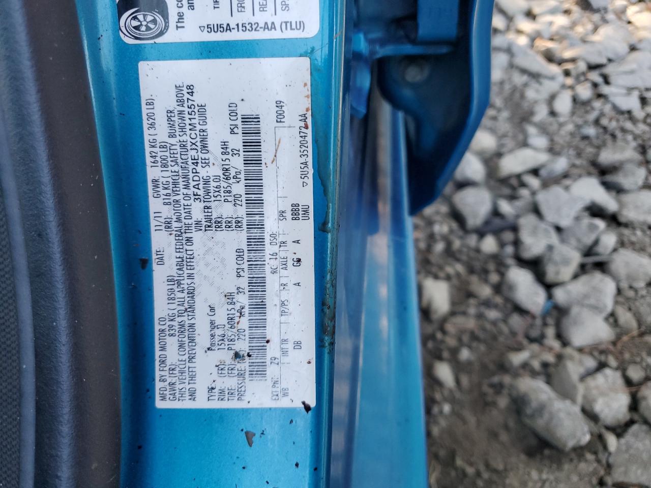 2012 Ford Fiesta Se Blue vin: 3FADP4EJXCM155748