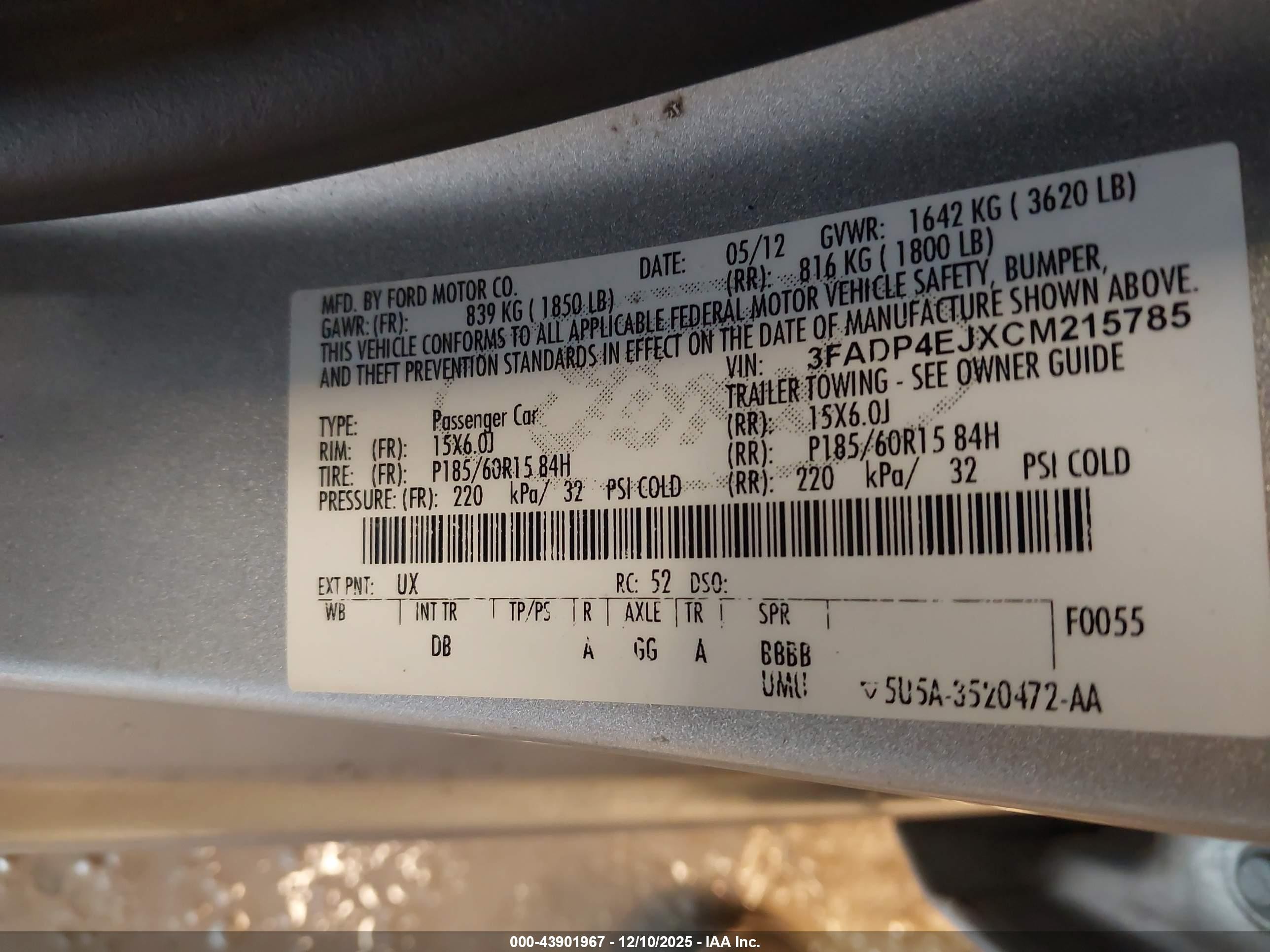 2012 Ford Fiesta Se Silver vin: 3FADP4EJXCM215785
