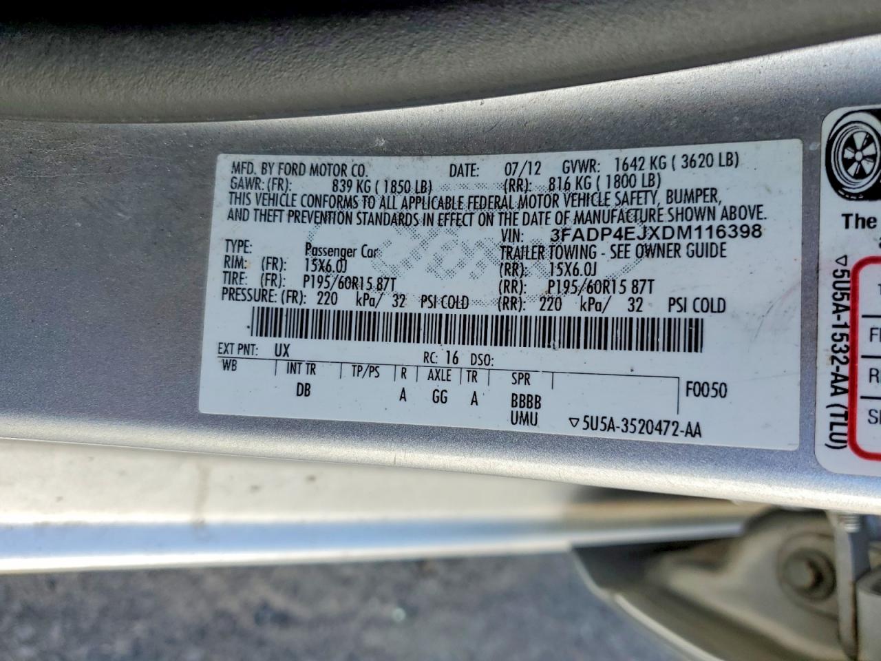 2013 Ford Fiesta Se Silver vin: 3FADP4EJXDM116398