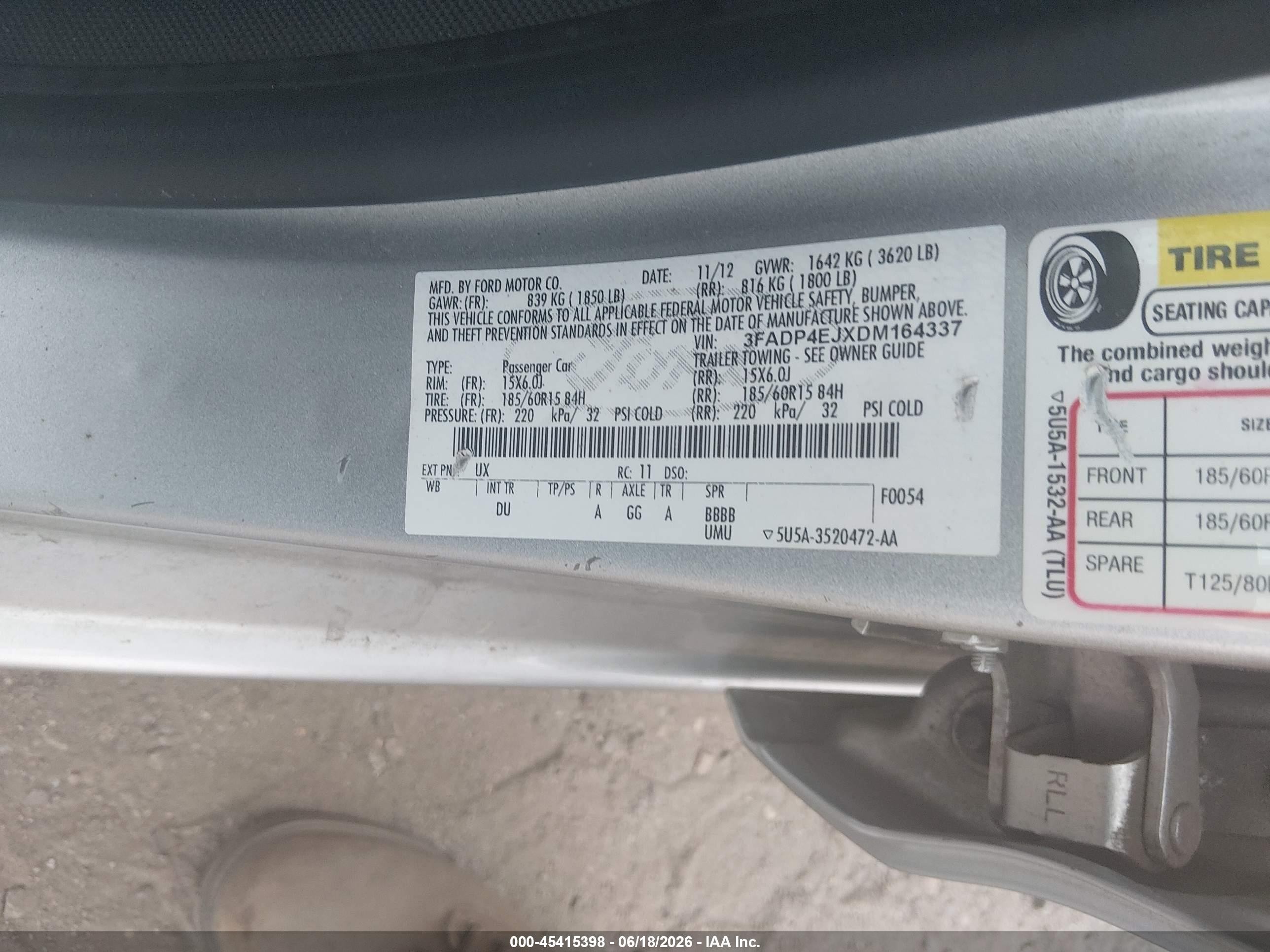 2013 Ford Fiesta Se Silver vin: 3FADP4EJXDM164337