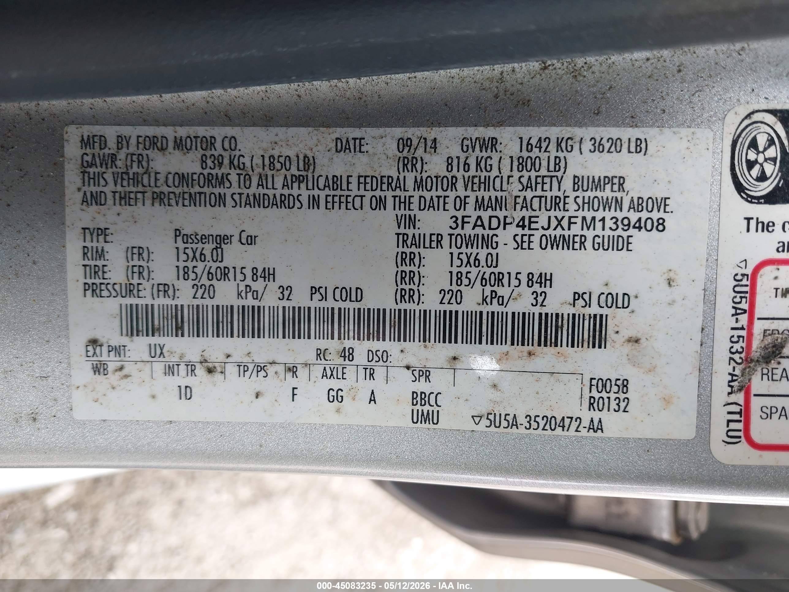2015 Ford Fiesta Se Silver vin: 3FADP4EJXFM139408