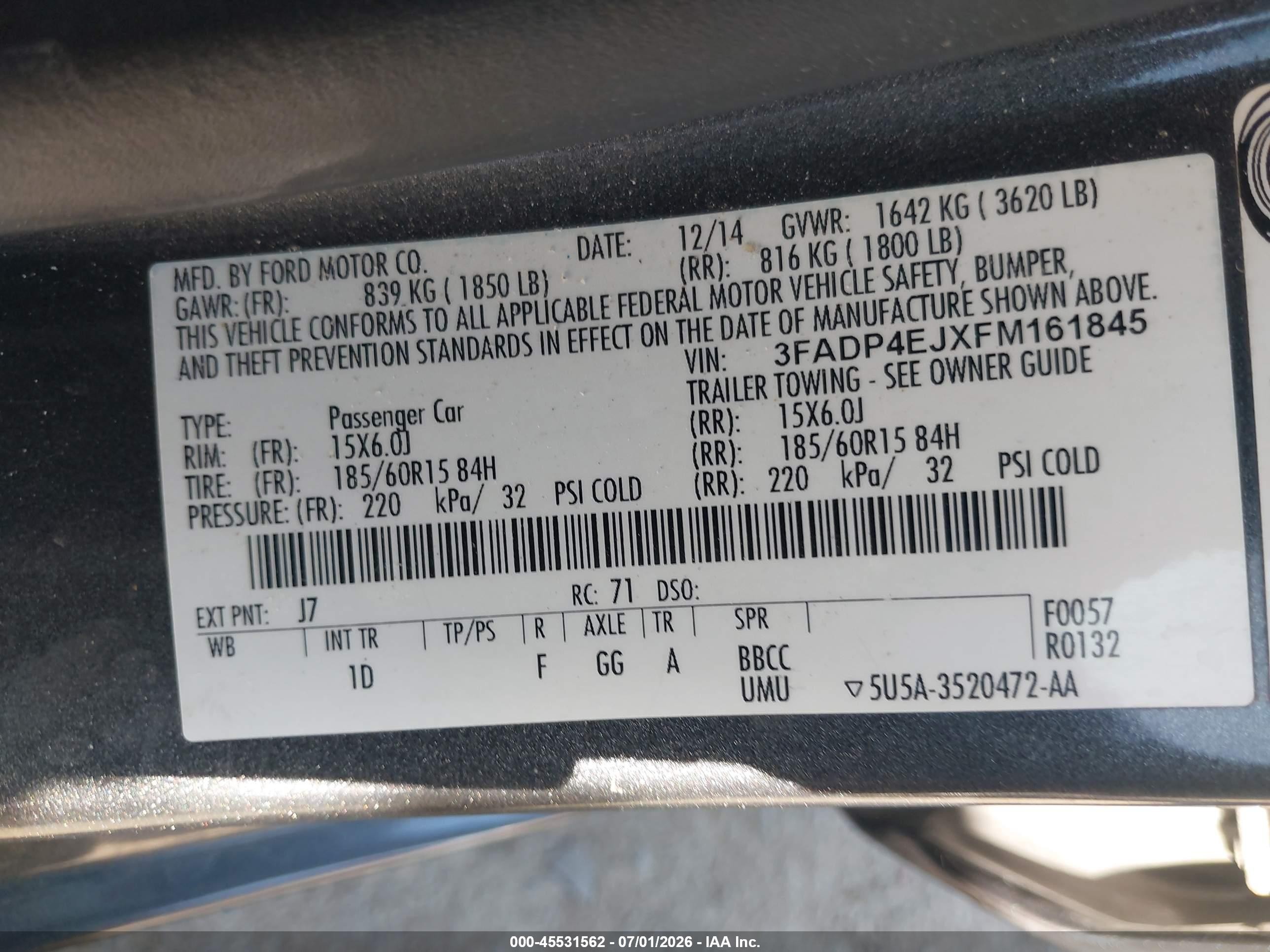 2015 Ford Fiesta Se Gray vin: 3FADP4EJXFM161845