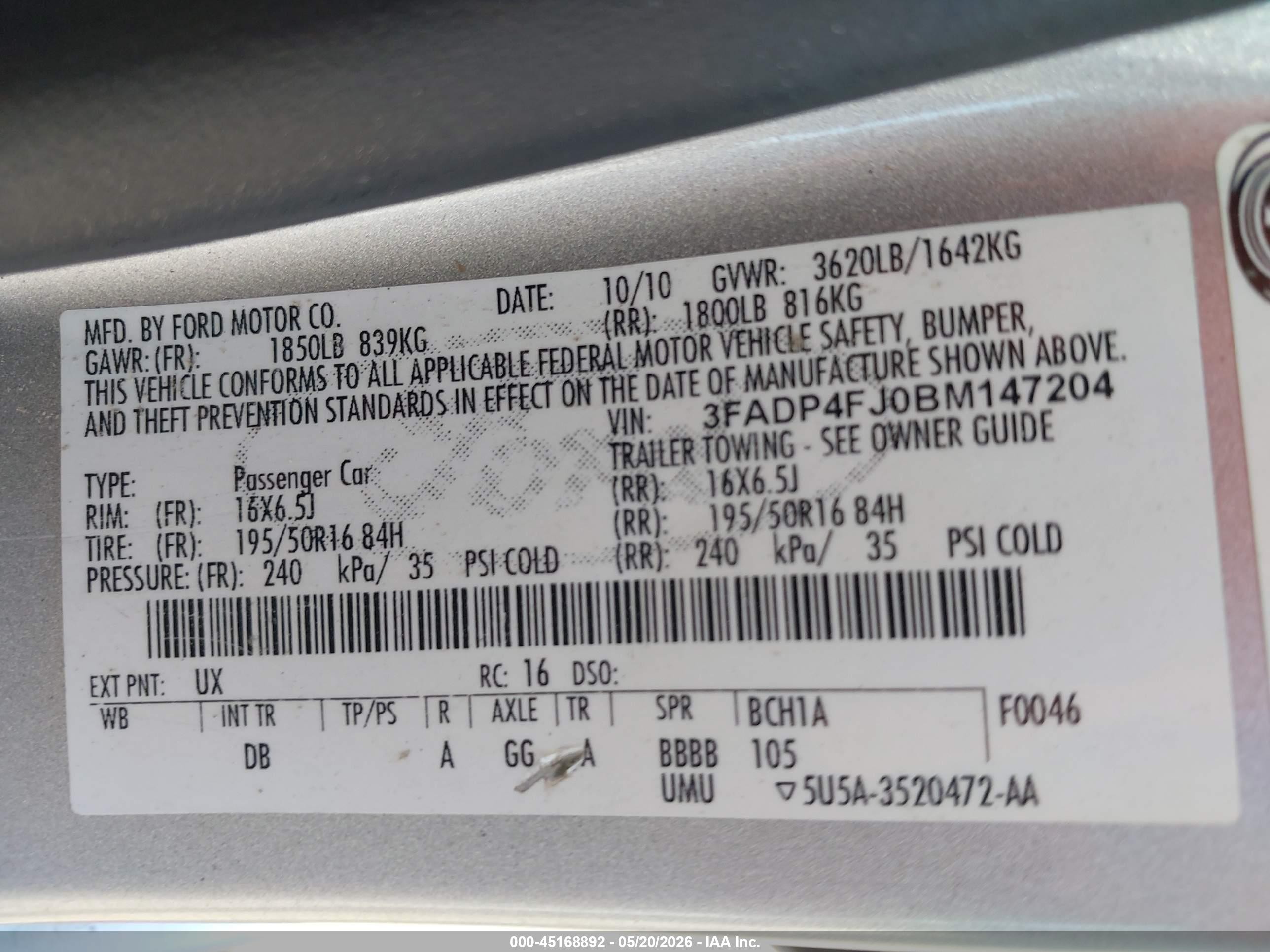 2011 Ford Fiesta Ses Silver vin: 3FADP4FJ0BM147204