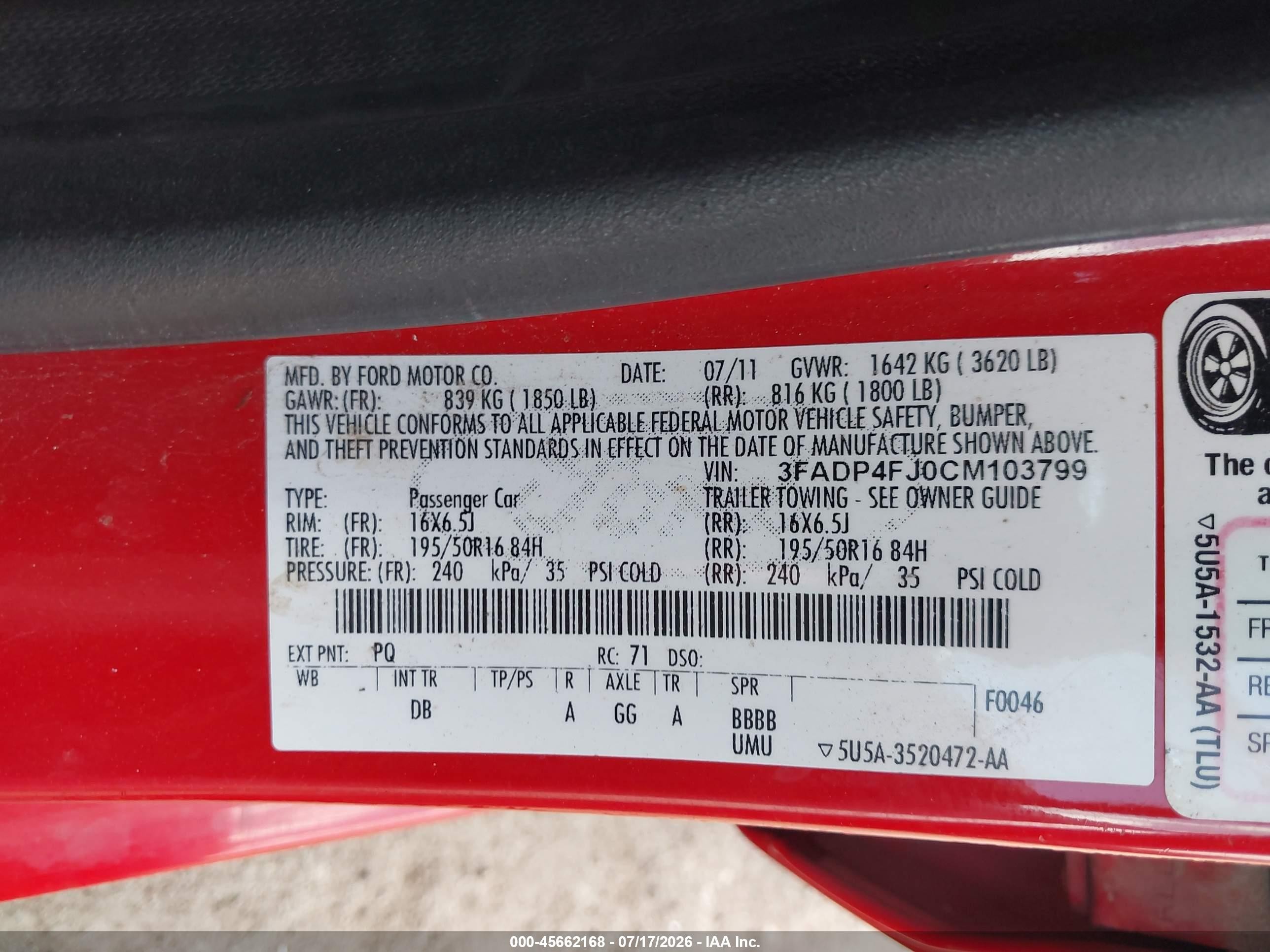 2012 Ford Fiesta Ses Red vin: 3FADP4FJ0CM103799