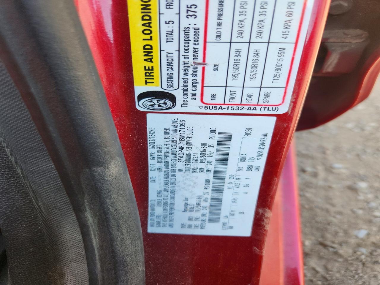 2011 Ford Fiesta Ses Red vin: 3FADP4FJ1BM171396