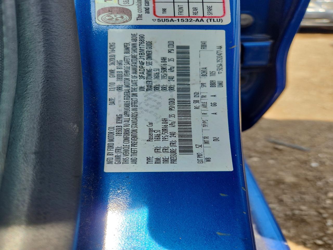 2011 Ford Fiesta Ses Blue vin: 3FADP4FJ1BM176890