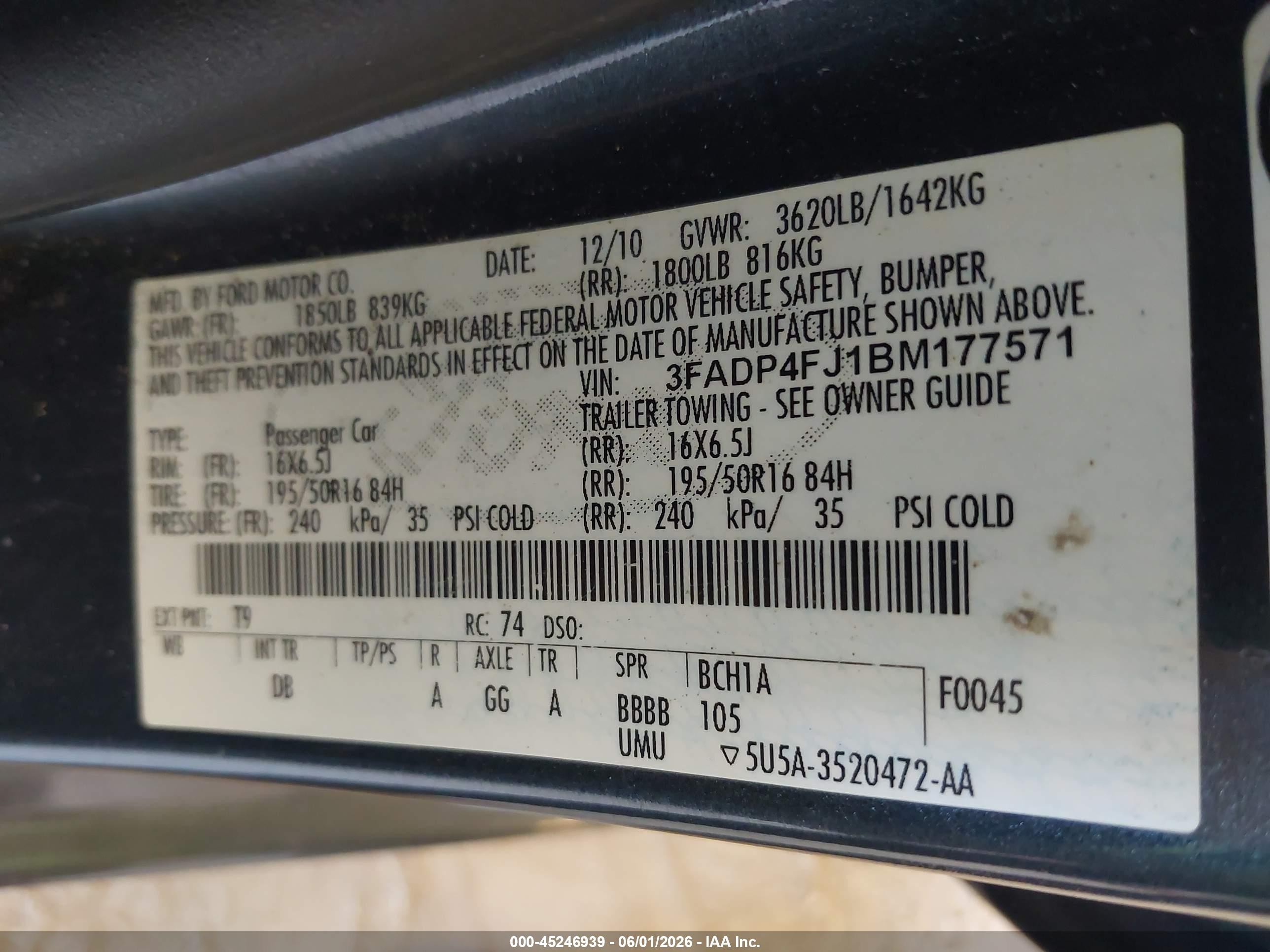 2011 Ford Fiesta Ses Blue vin: 3FADP4FJ1BM177571