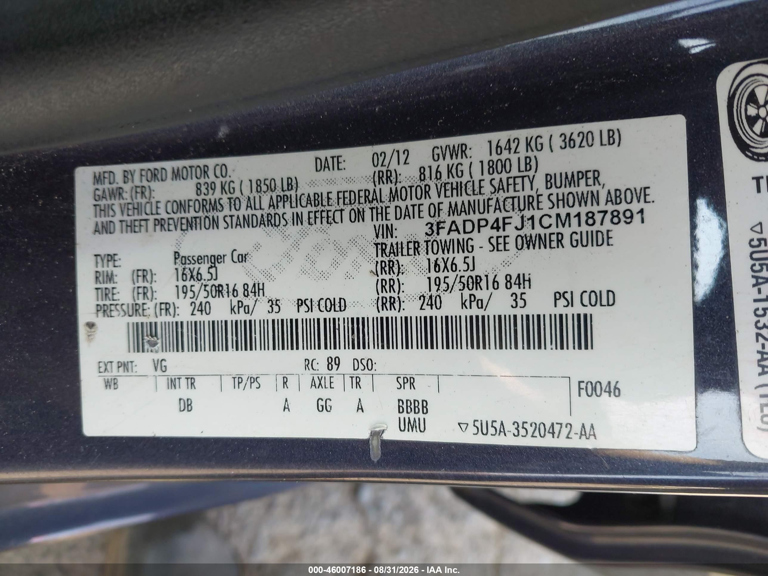2012 Ford Fiesta Ses Blue vin: 3FADP4FJ1CM187891