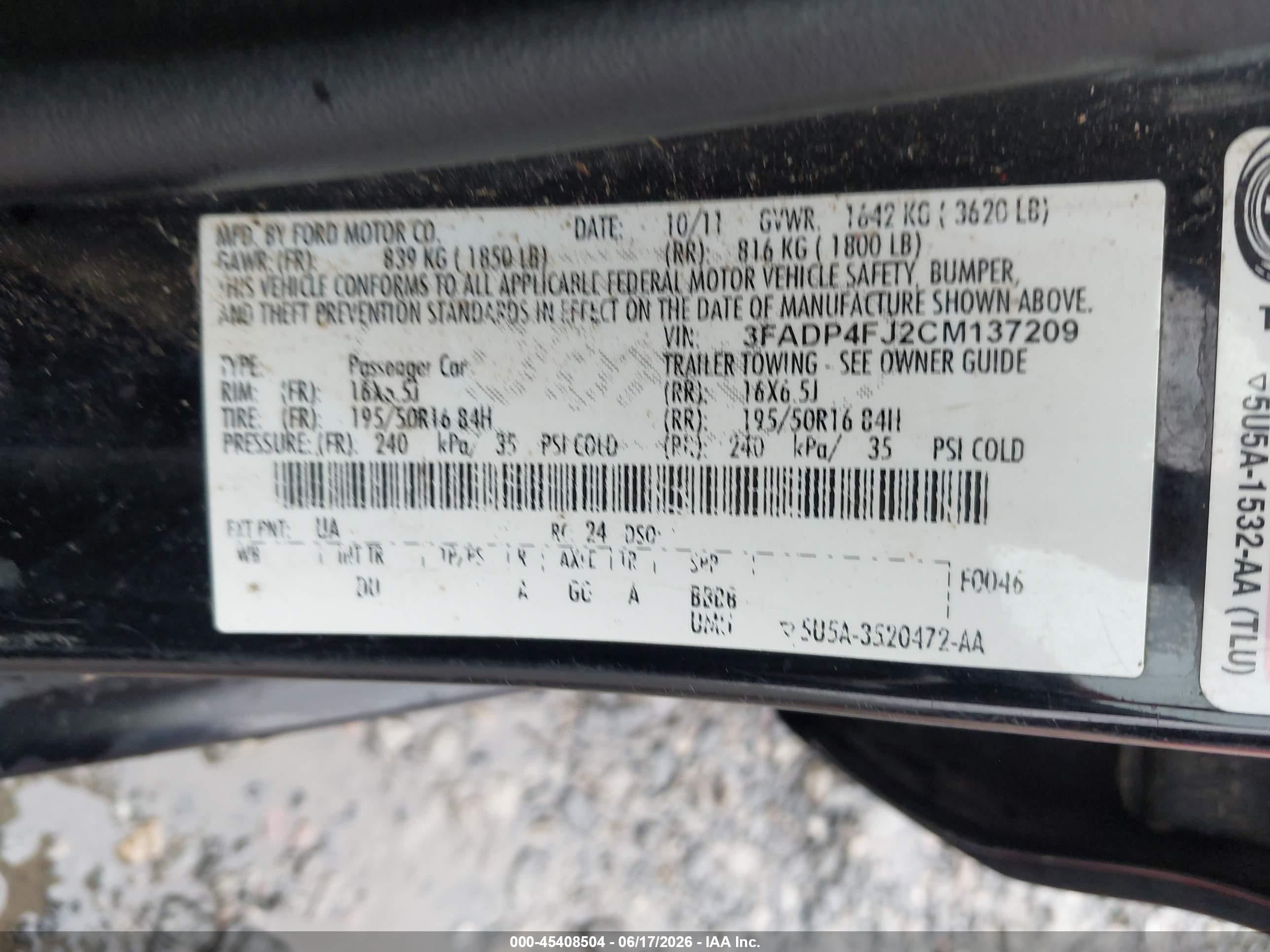 2012 Ford Fiesta Ses Black vin: 3FADP4FJ2CM137209